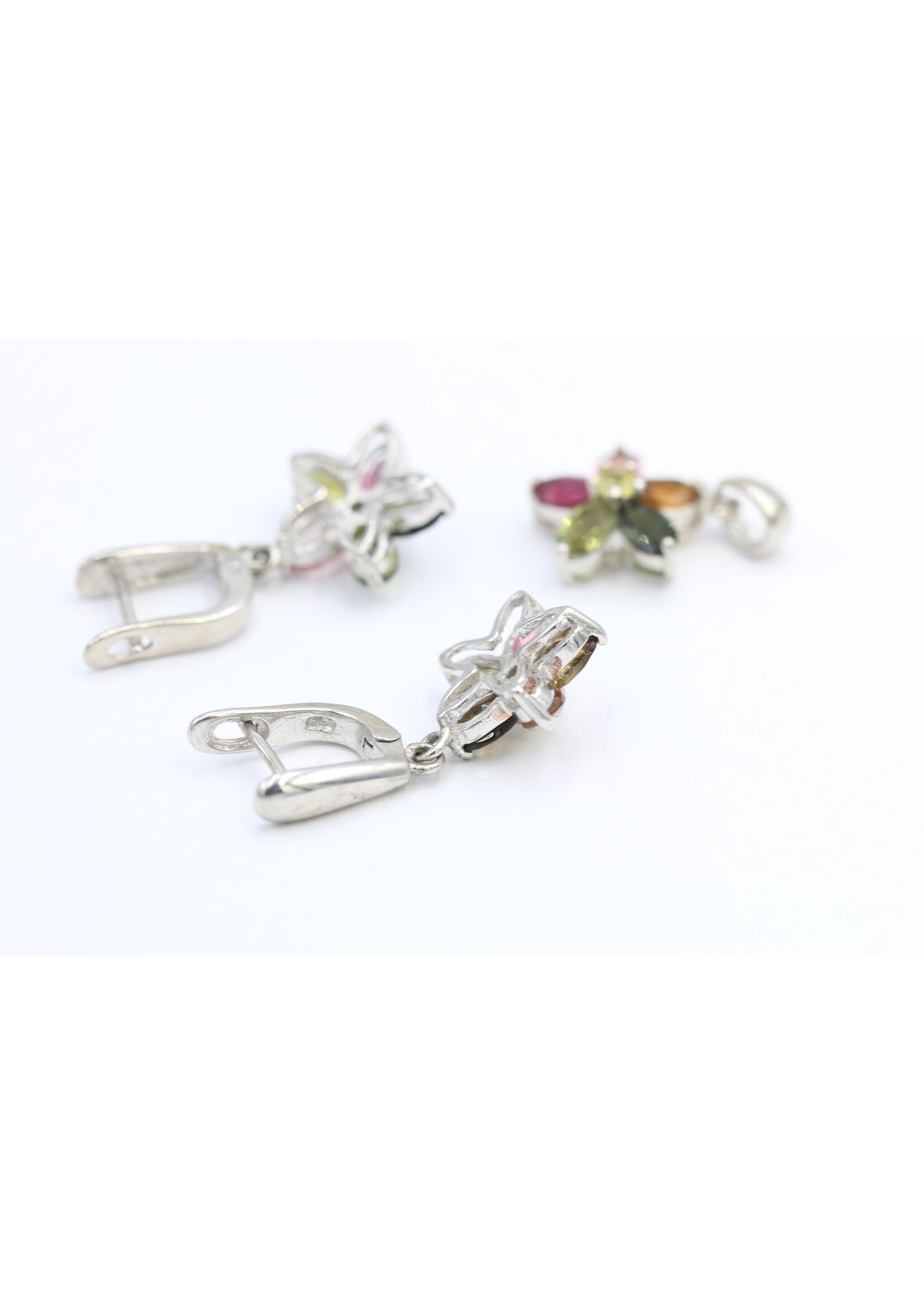Parure in Argento 925 rodiato con Tormaline naturali Multicolor