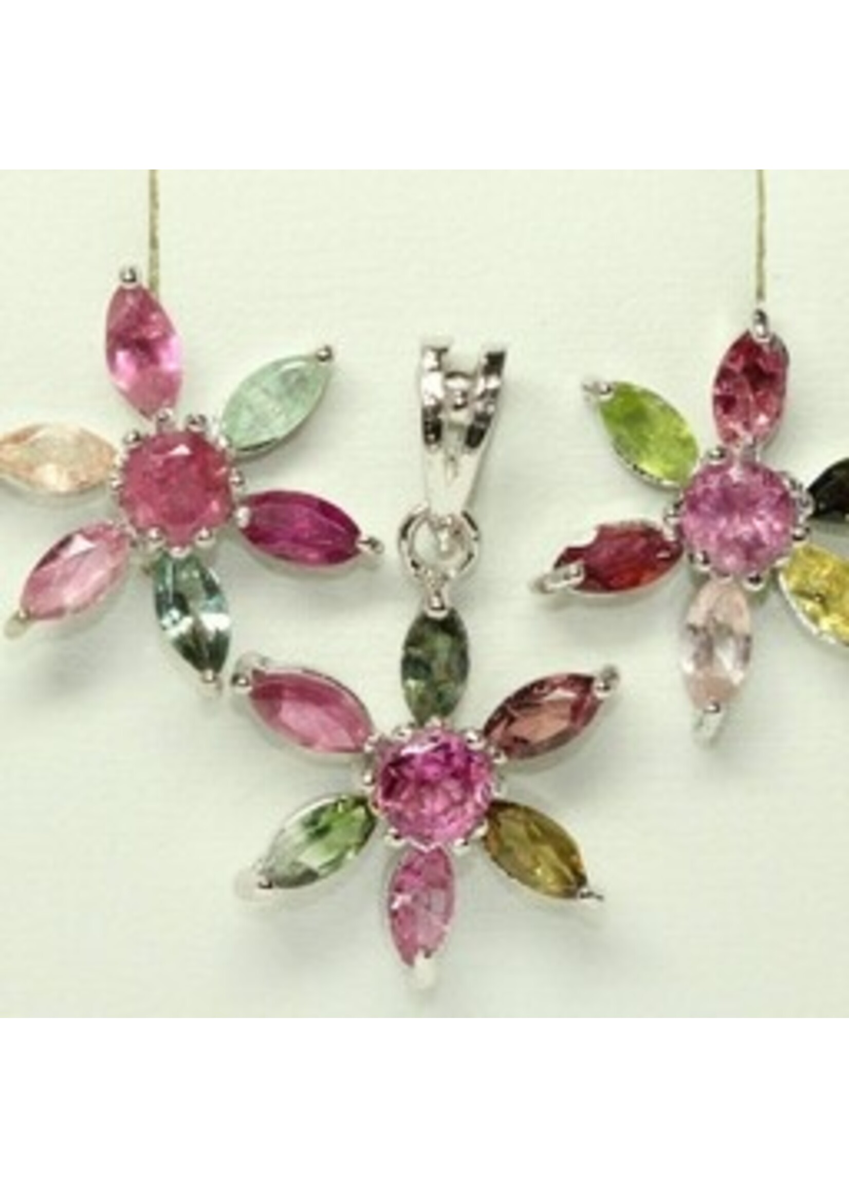 Set set argento 925 rodiato con naturale Tourmaline multicolore