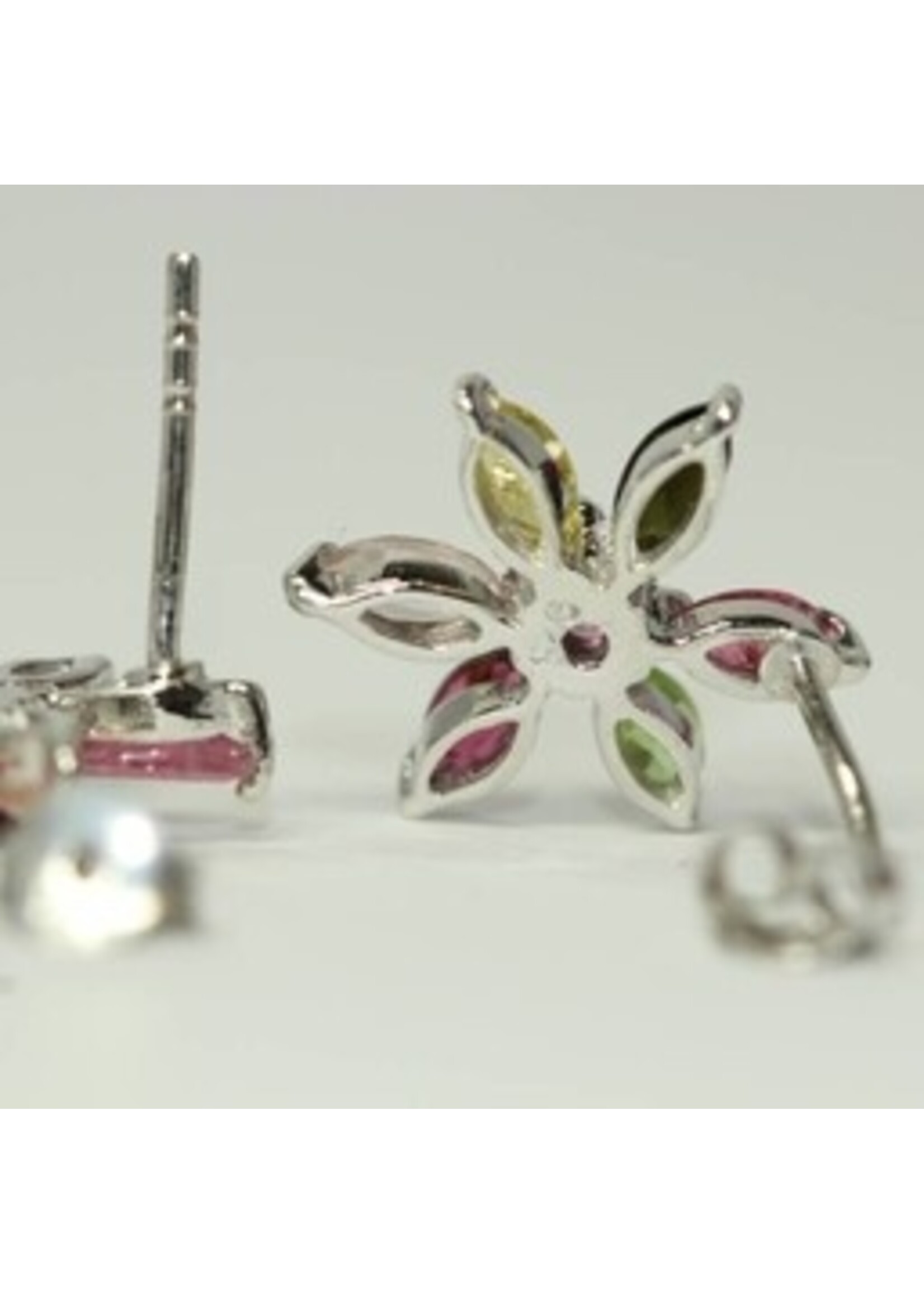 Set 925 rhodium silver set with natural multi-color Tourmaline