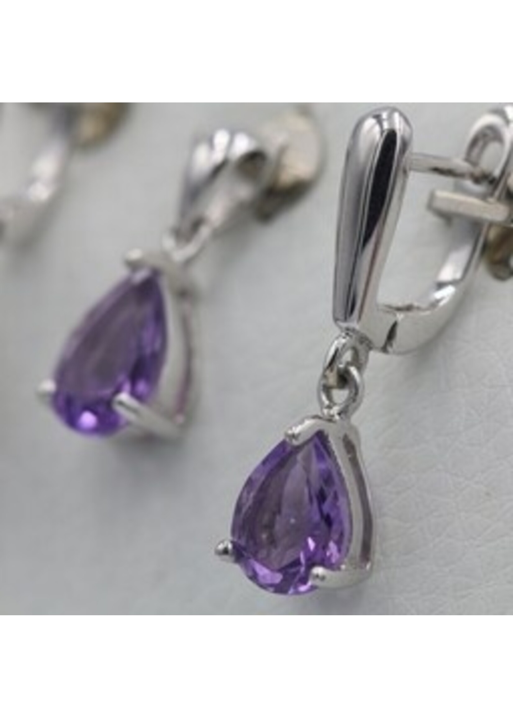 Set 925 rhodium silver set with natural Amethyst