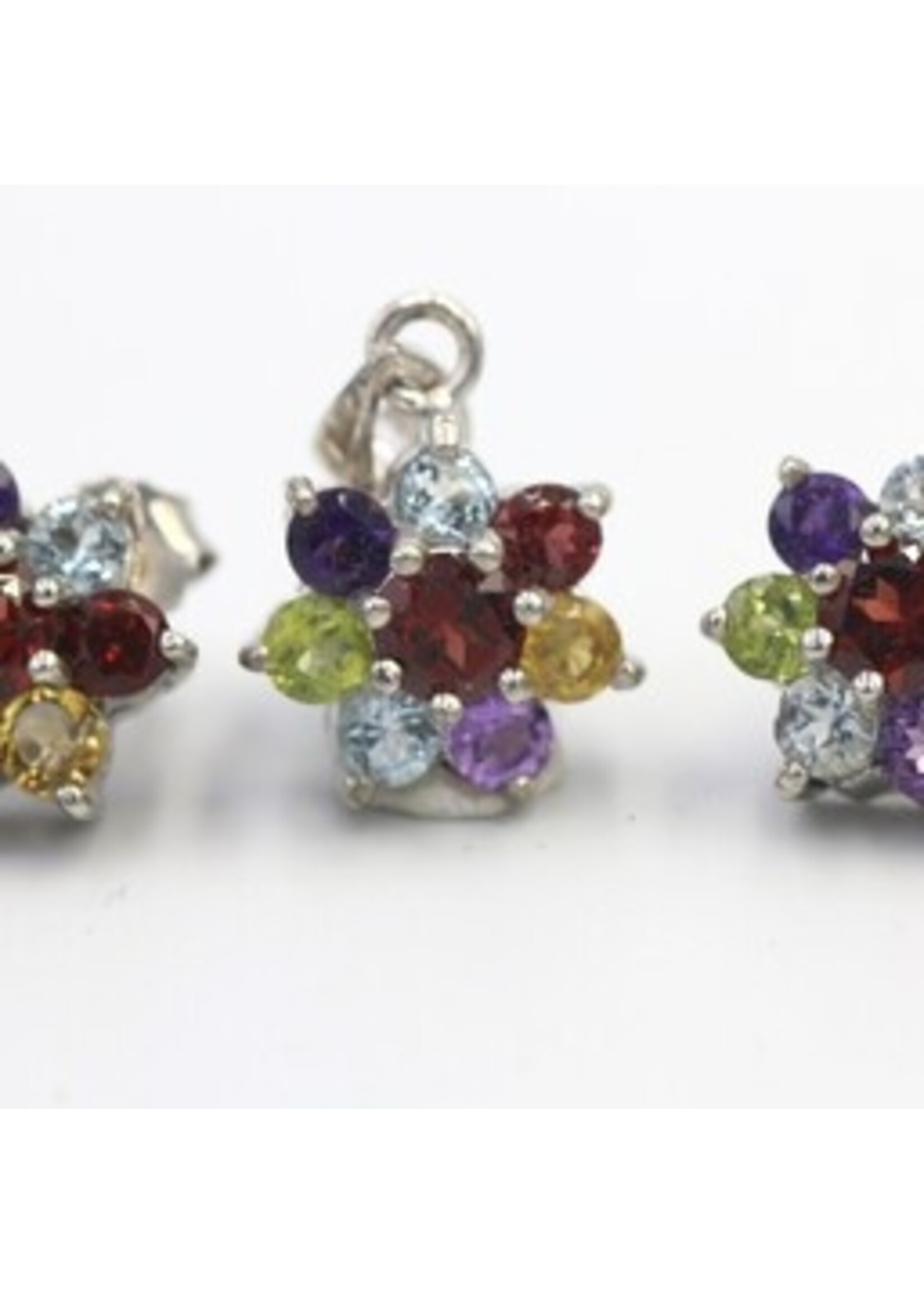 925 gerhodineerd zilveren Set bezet met natuurlijke Granaat,Amethist,Peridot,Citrien en Blauwe Topaas