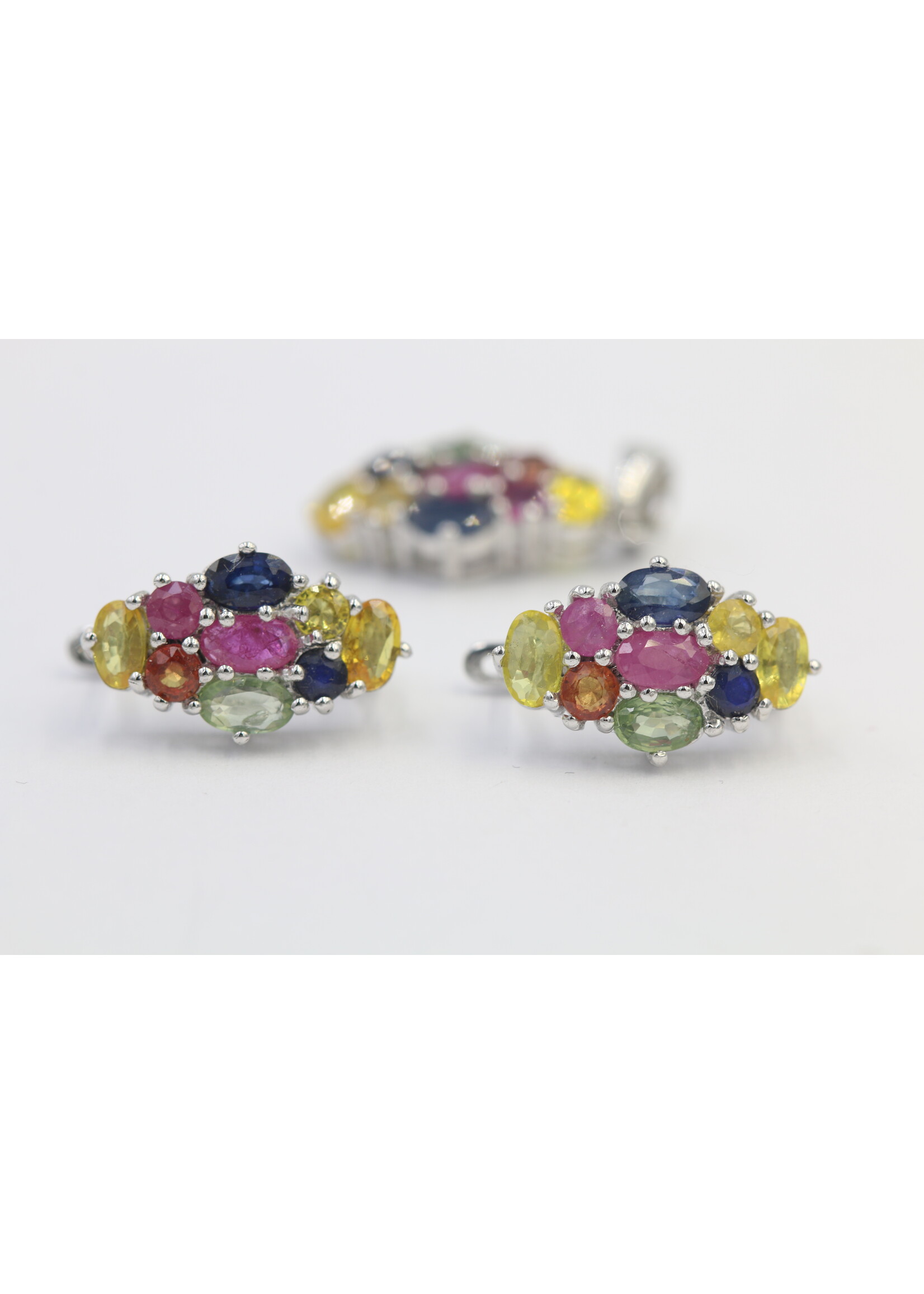 925 Rhodium Plated Silver Set Set with Natural Multi-Color Sapphires