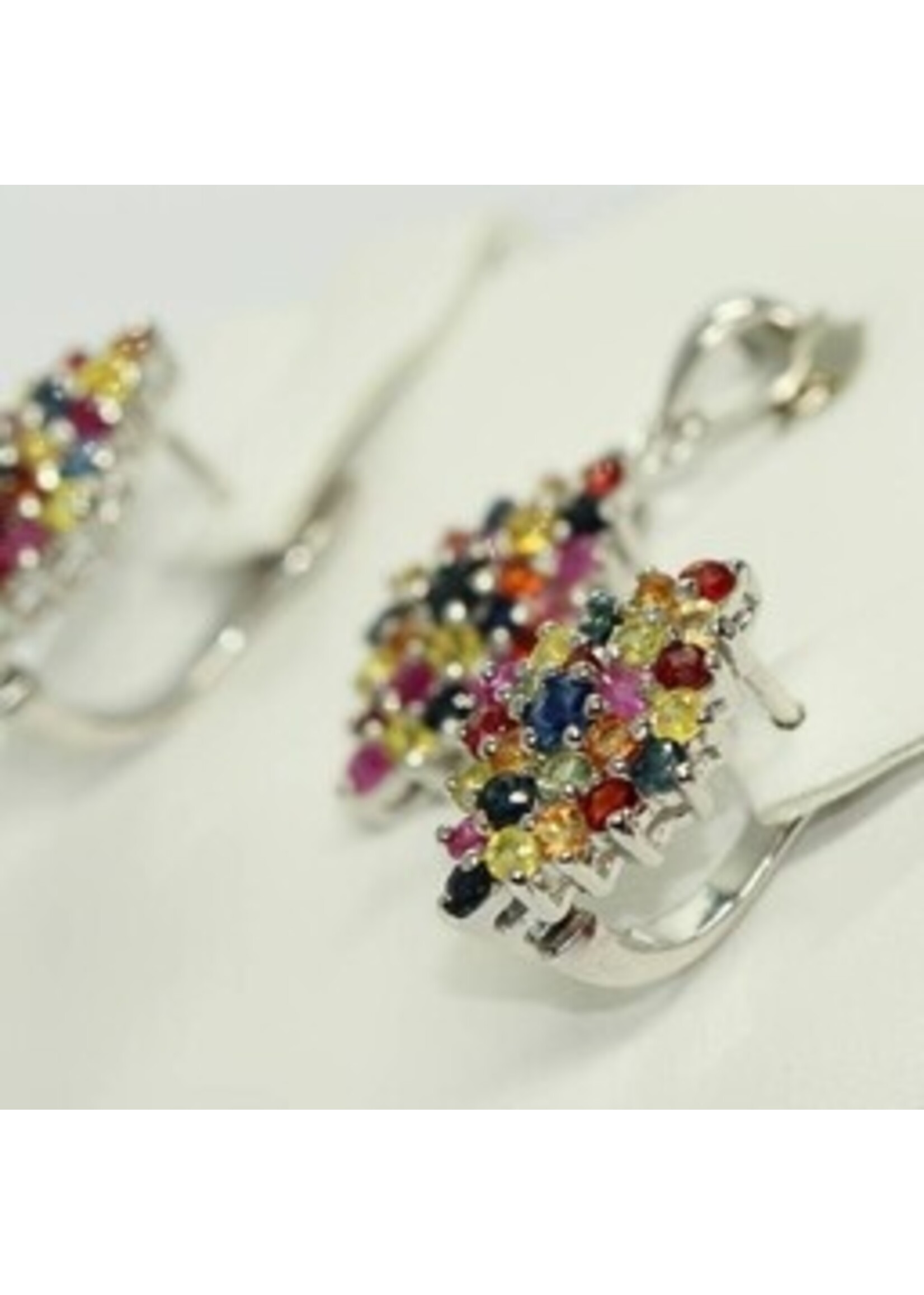 Set 925 rhodium silver set with natural multi-color sapphires