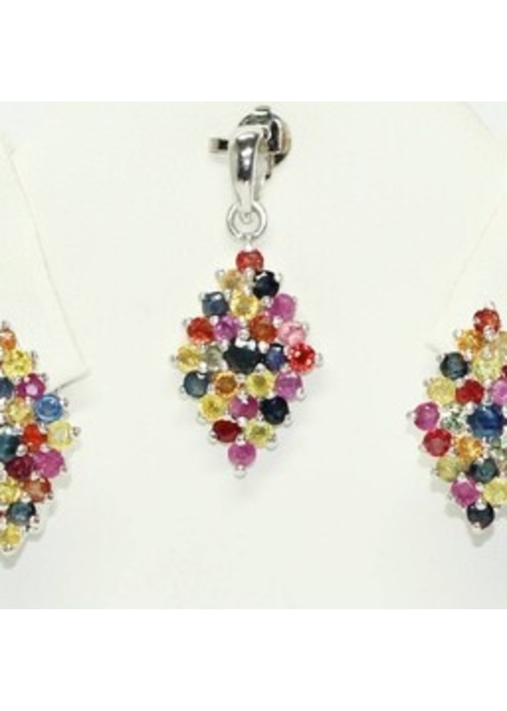 Set argento 925 rodiato set con zaffiri multicolori naturali -