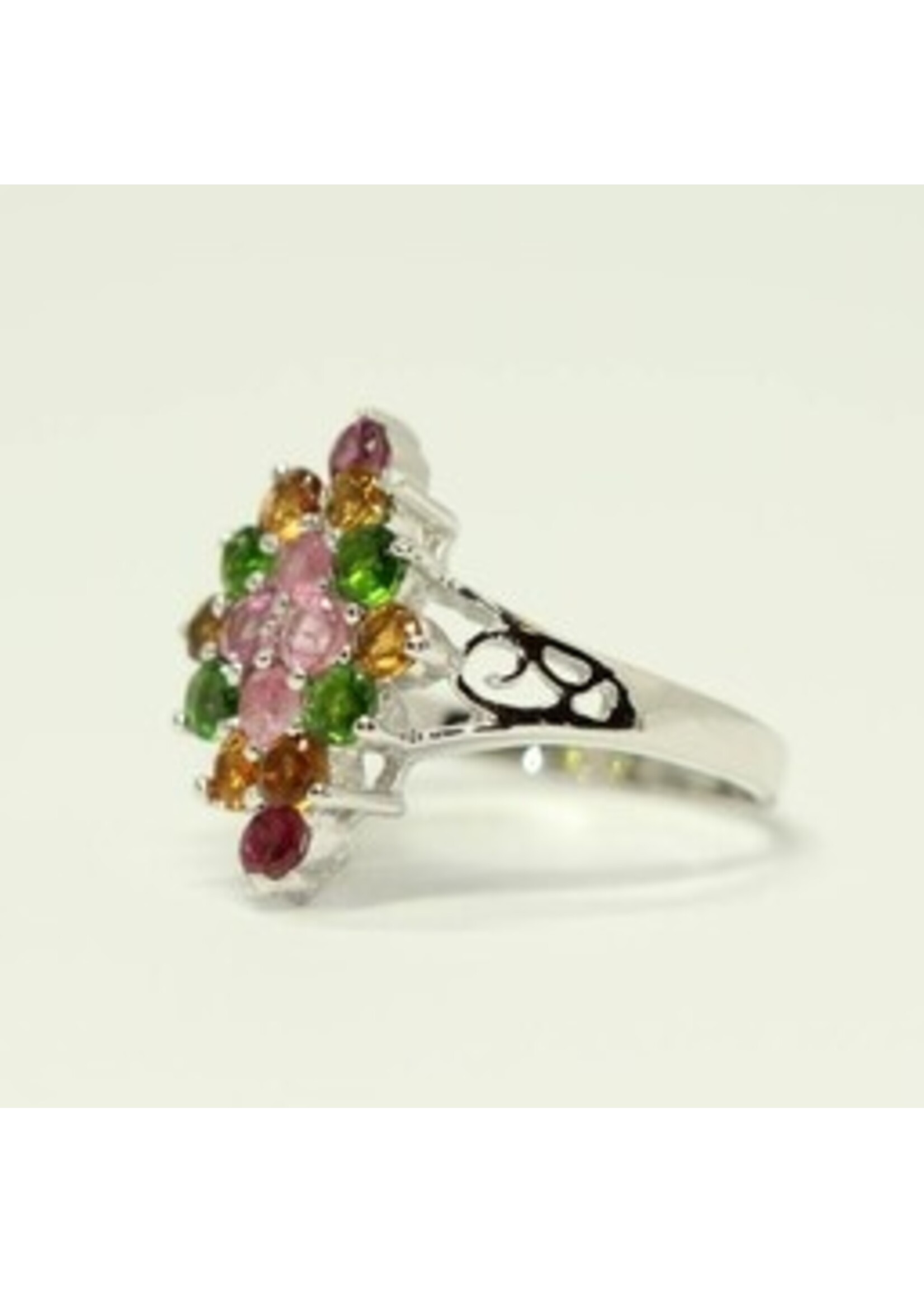 925 rhodium silver ring set with Multi-Color Tourmaline -