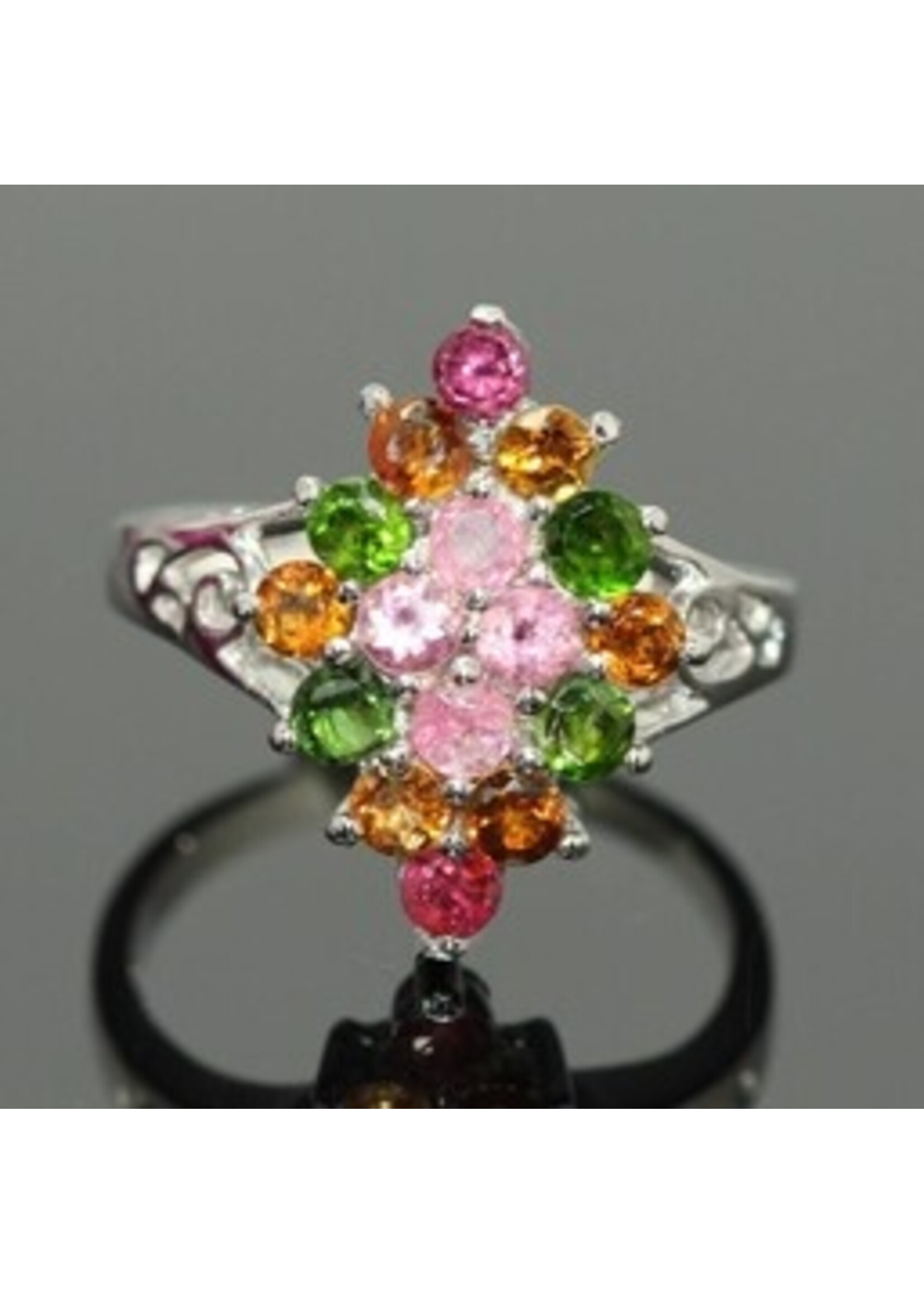 925 rhodium silver ring set with Multi-Color Tourmaline -