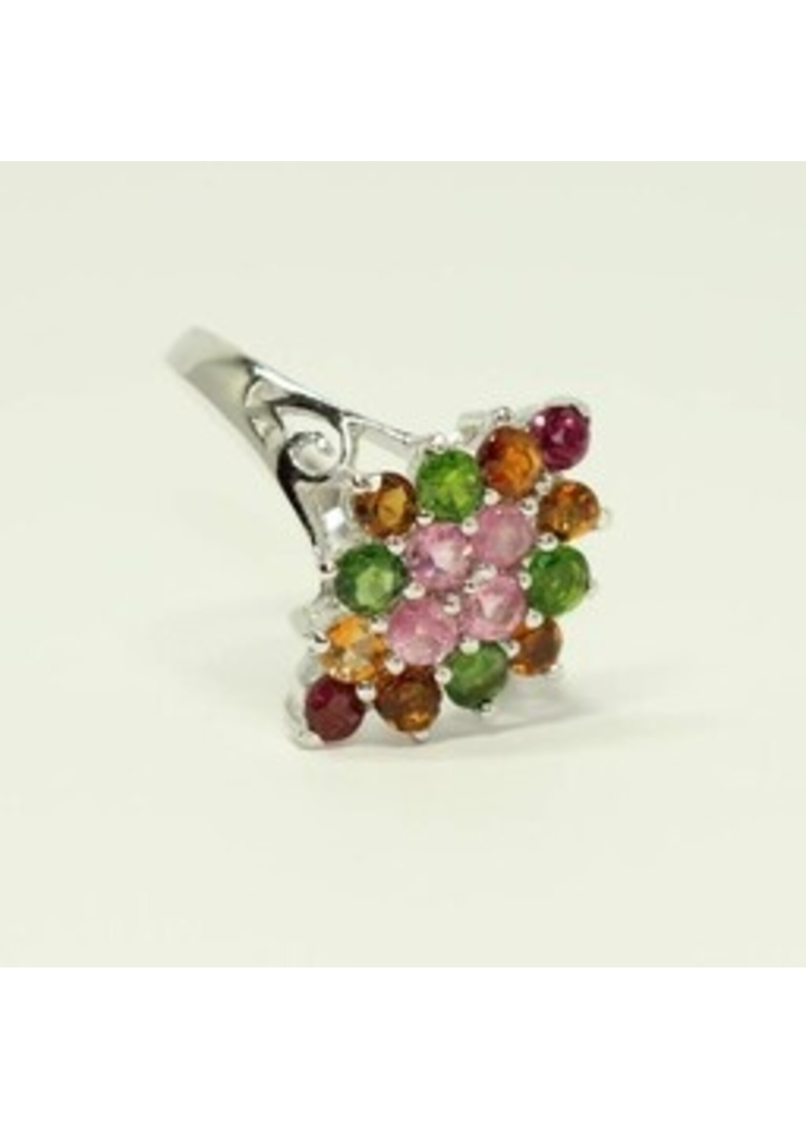 925 rhodium silver ring set with Multi-Color Tourmaline -