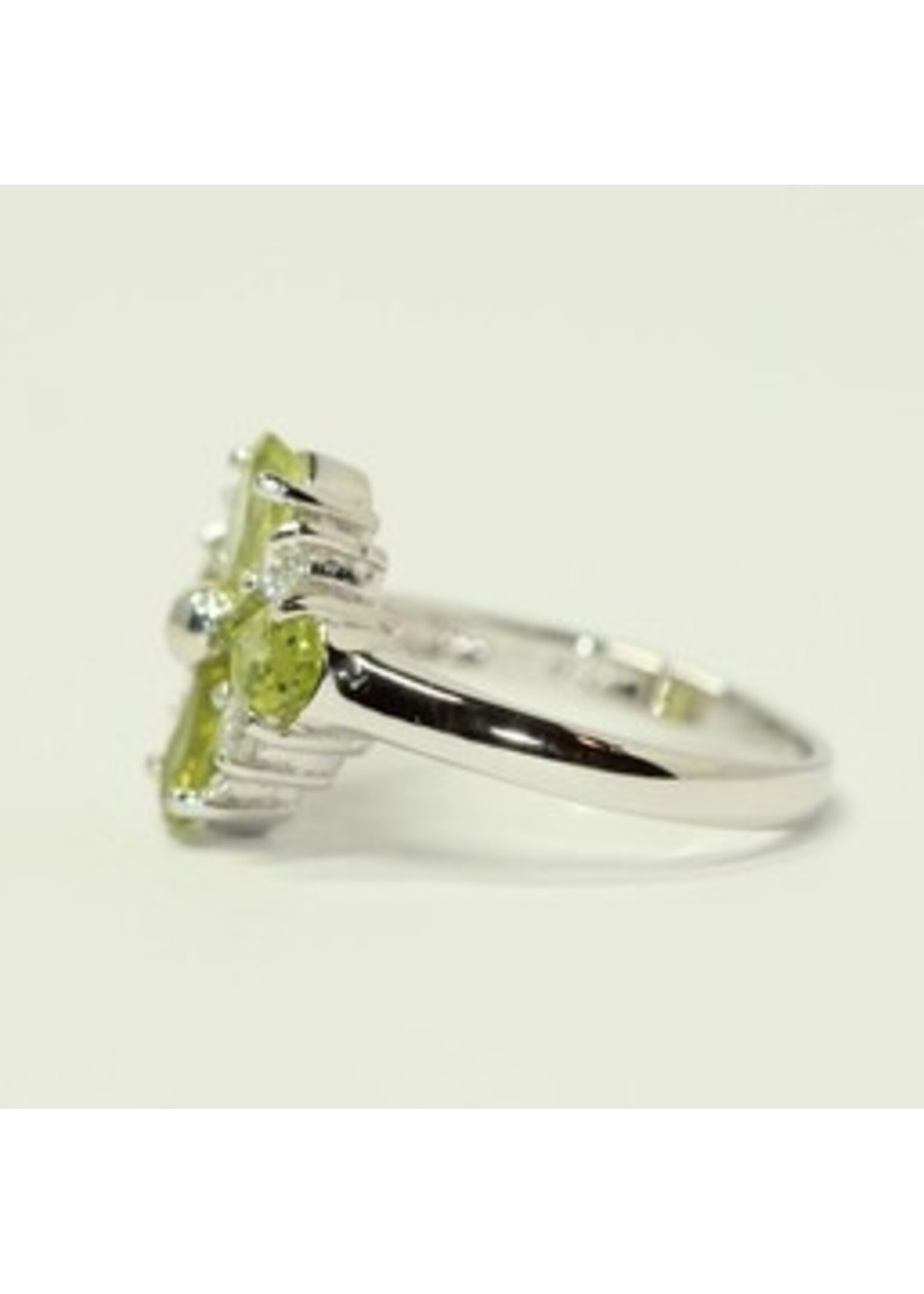 Bague en argent 925 rhodié serti de péridot naturel et Zircon