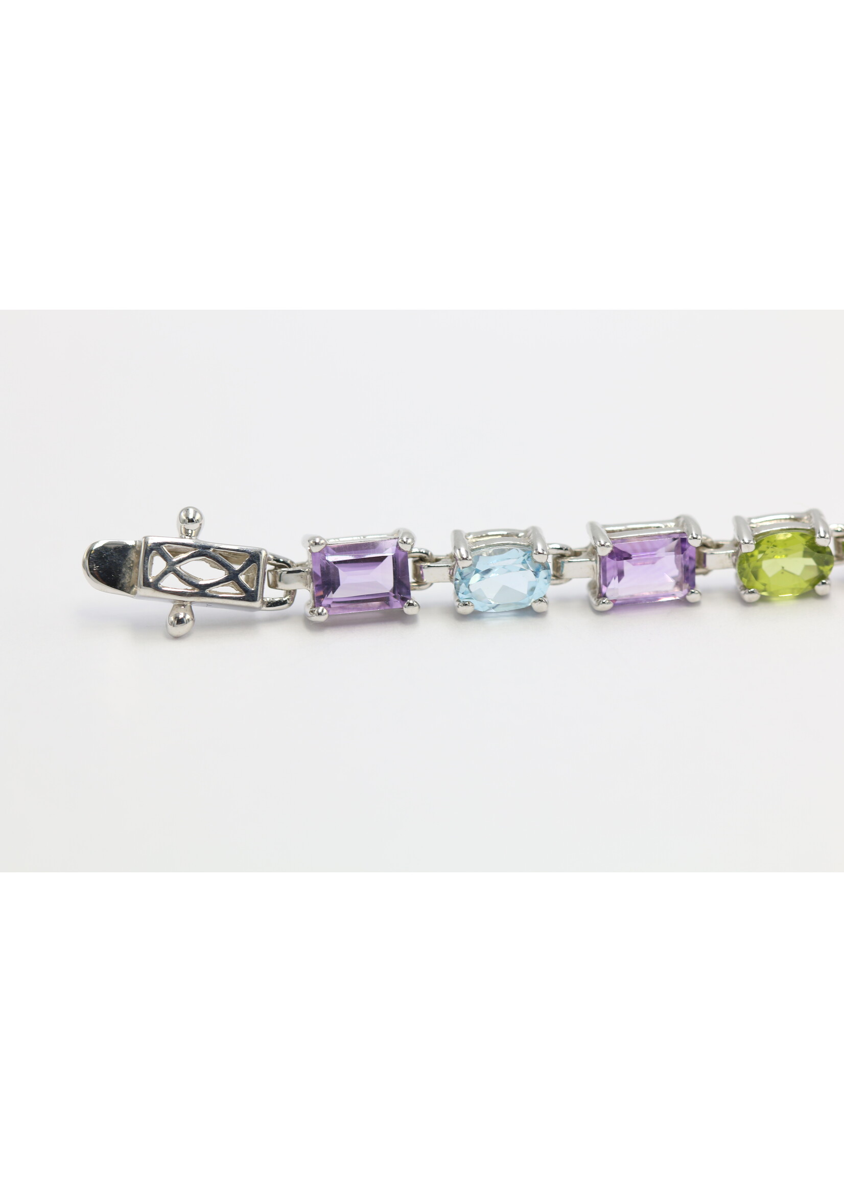 Bracciale in argento rodiato 925 con topazio azzurro naturale, ametista, citrino, granato e peridoto -