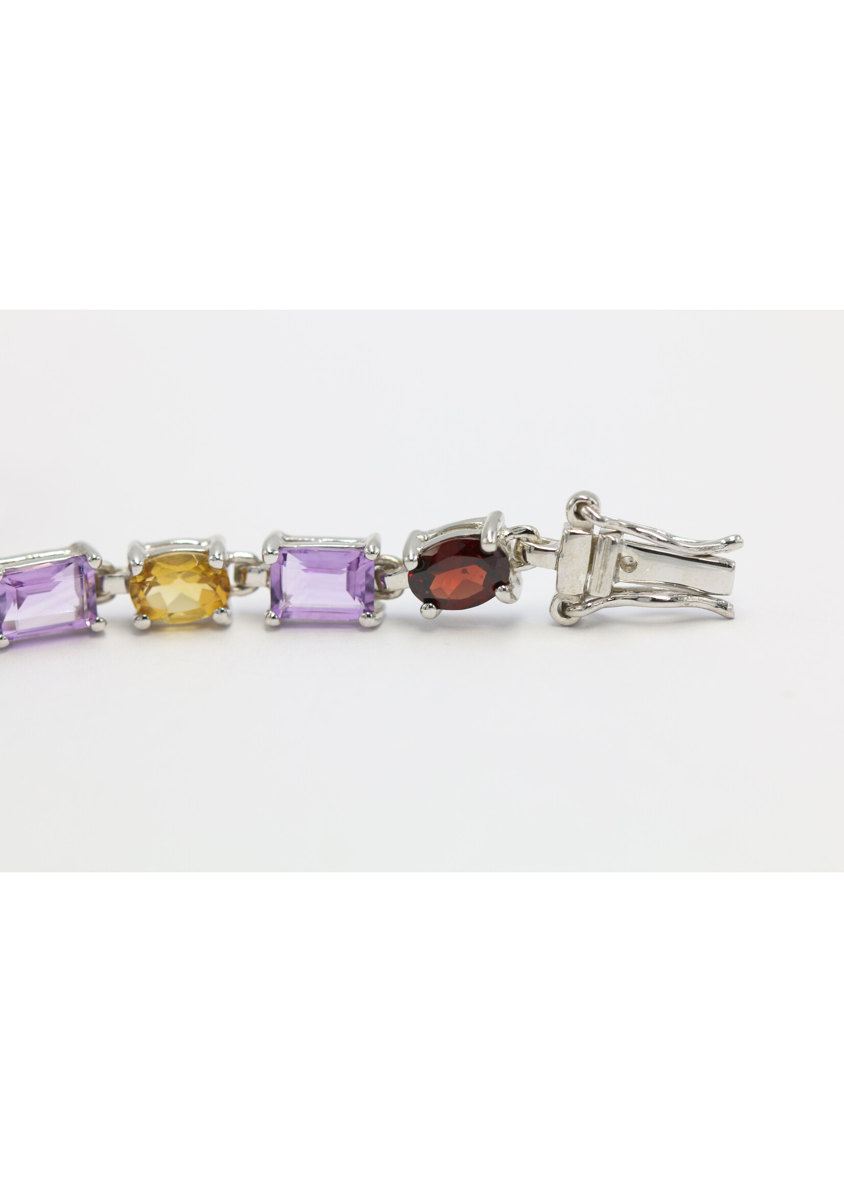 Bracciale in argento rodiato 925 con topazio azzurro naturale, ametista, citrino, granato e peridoto -