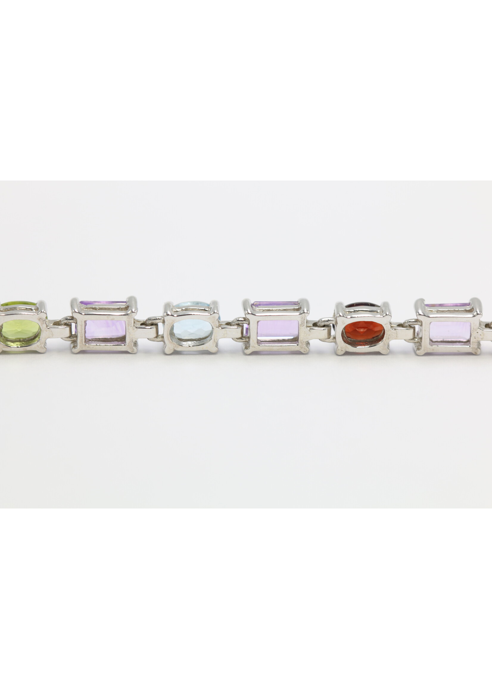 Bracciale in argento rodiato 925 con topazio azzurro naturale, ametista, citrino, granato e peridoto -