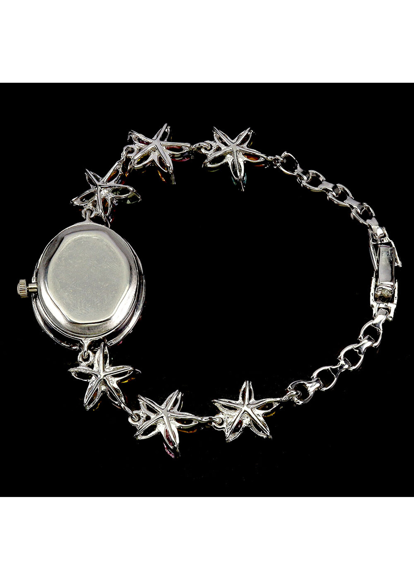 Montre en argent 925 rhodié sertie de Tourmalines multicolores naturelles