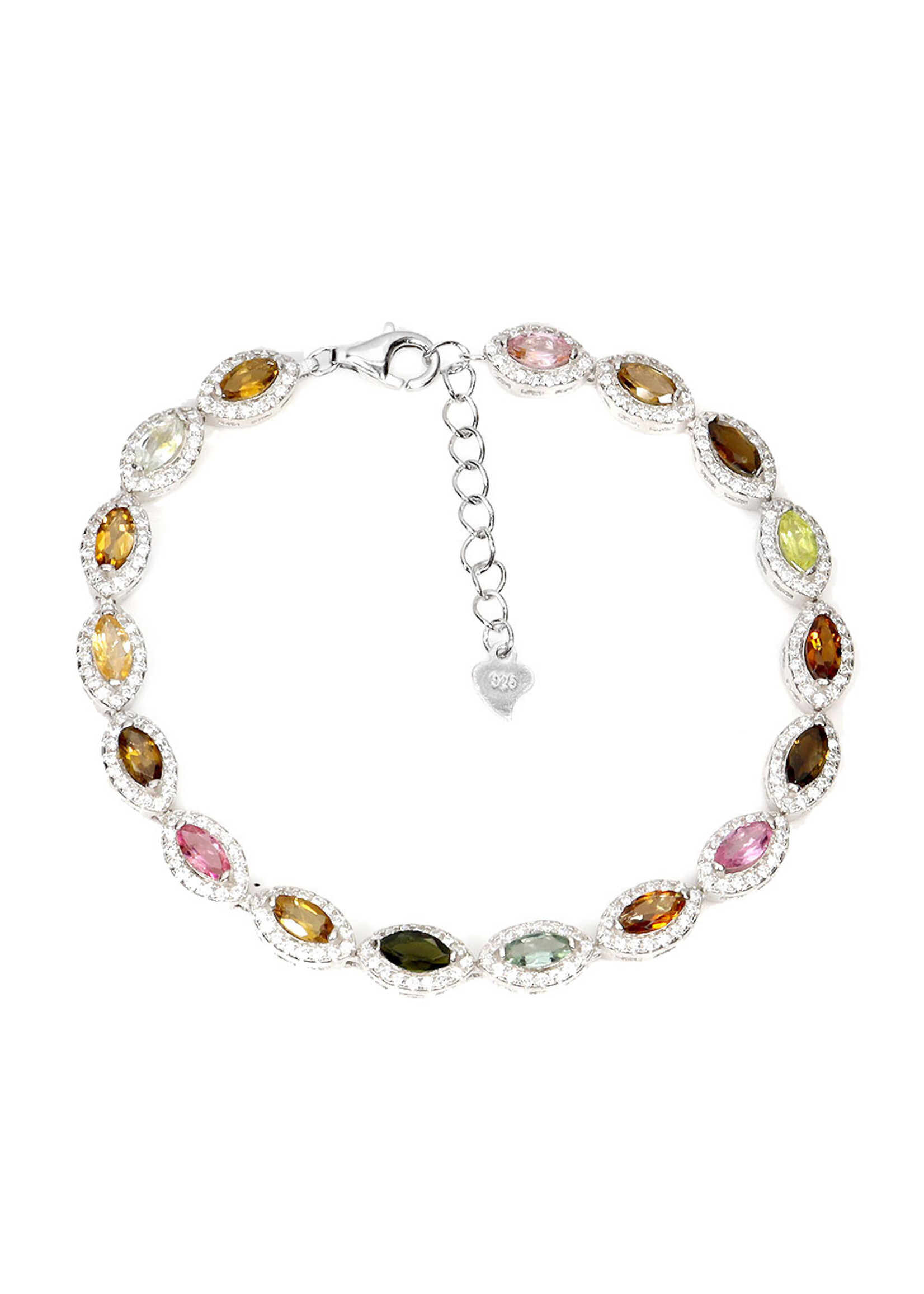 925 Rhodium Plated Silver Bracelet Set with Natural Multi-Color Tourmalines