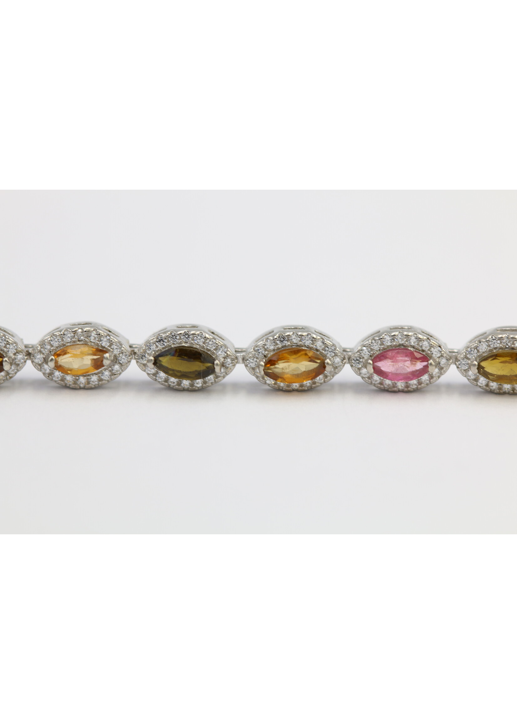 925 gerhodineerd zilveren Armband bezet met natuurlijke Multi-Kleur Toermalijnen