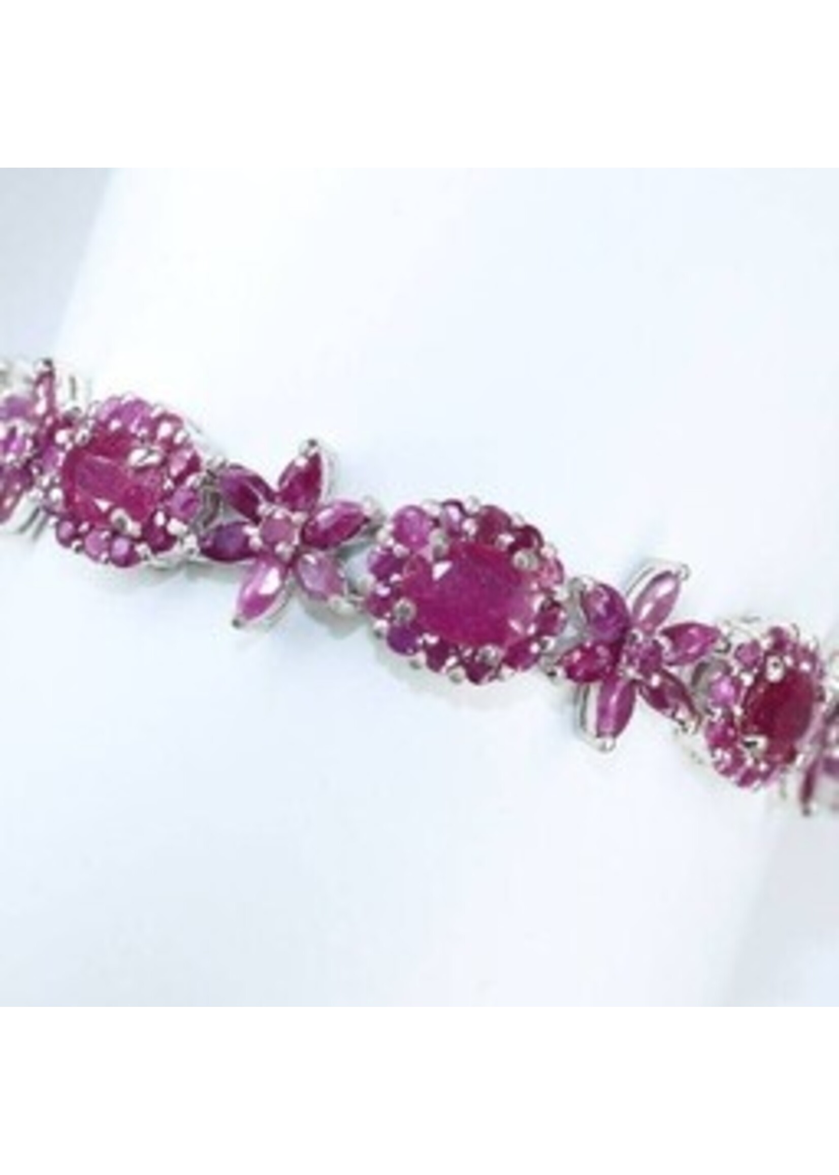 925 rhodium silver bracelet set with natural Rubies