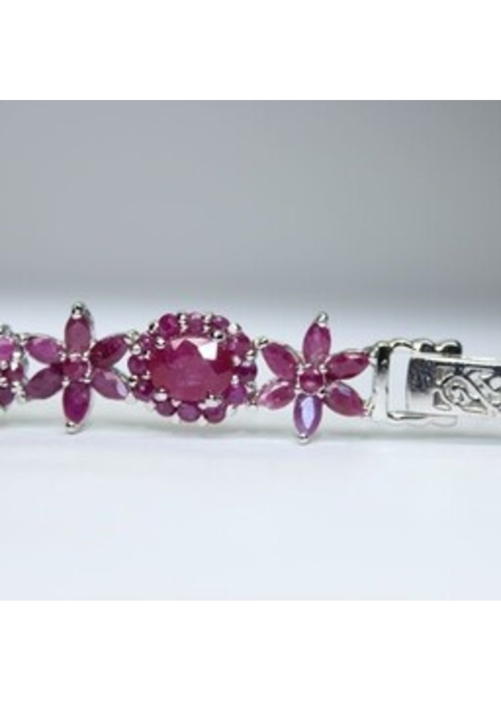 925 rhodium silver bracelet set with natural Rubies