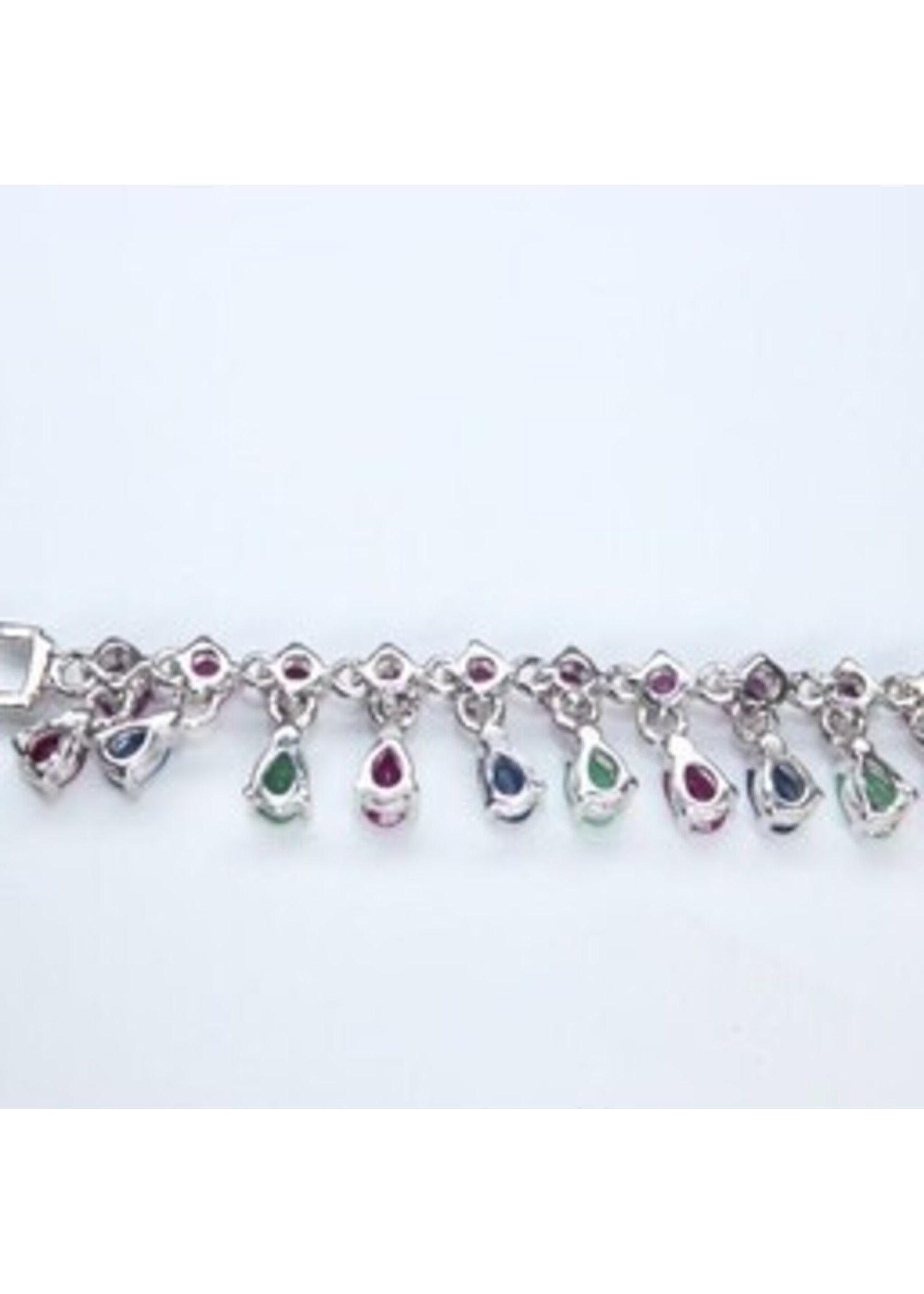 925 gerhodineerd zilveren Armband bezet met natuurlijke Smaragd,Robijn en Saffieren