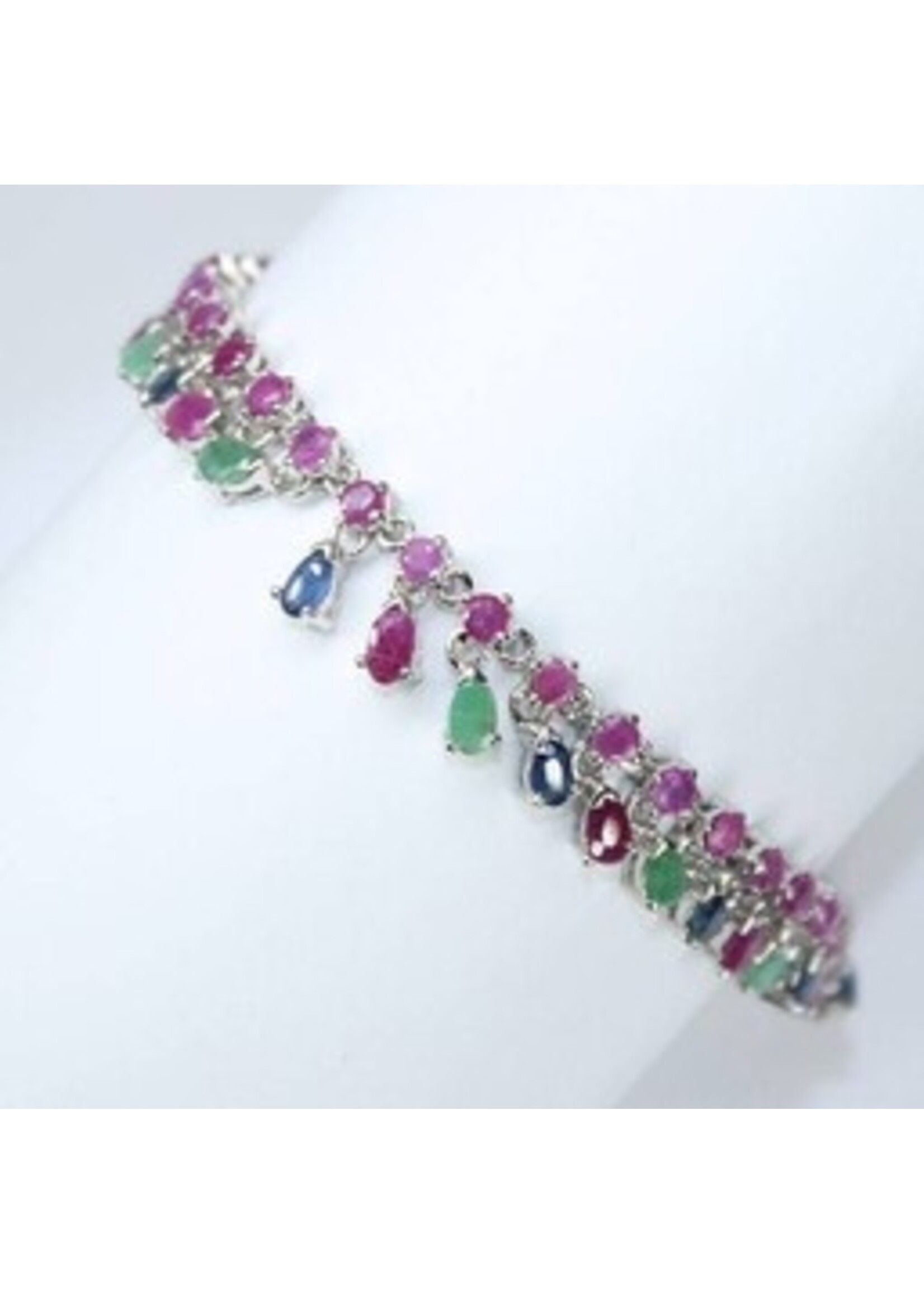 925 bracelet en argent rhodié serti d'émeraude naturel, Rubis et Saphir