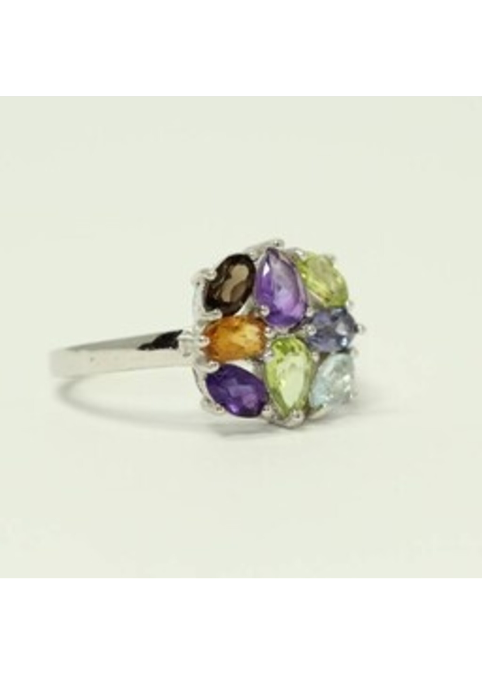 Ring bezet met Amethist,Peridot,Citrien,Rookkwarts en Blauwe Topaas