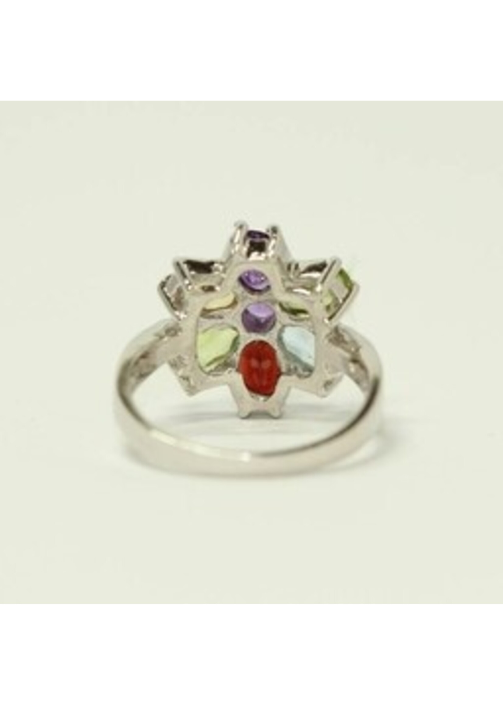 925 gerhodineerd zilveren ring bezet met natuurlijke Amethist,Peridot,citrien,Granaat en Blauwe Topaas