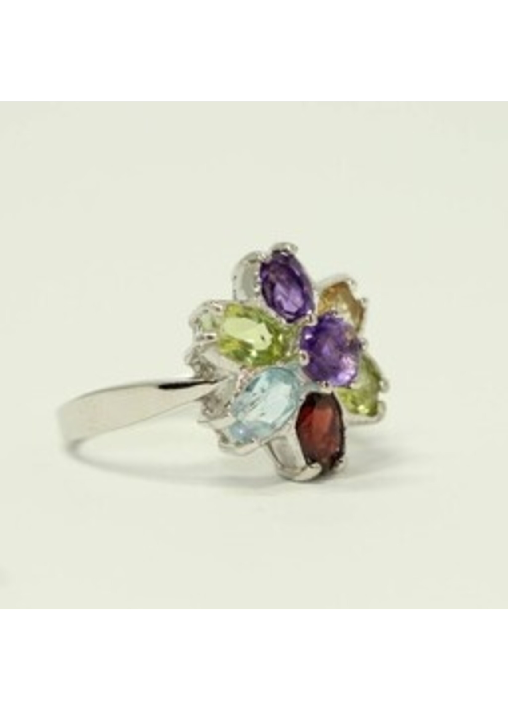 925 rhodium silver ring set with natural Amethyst, Peridot, Citrine, Garnet and Blue Topaz