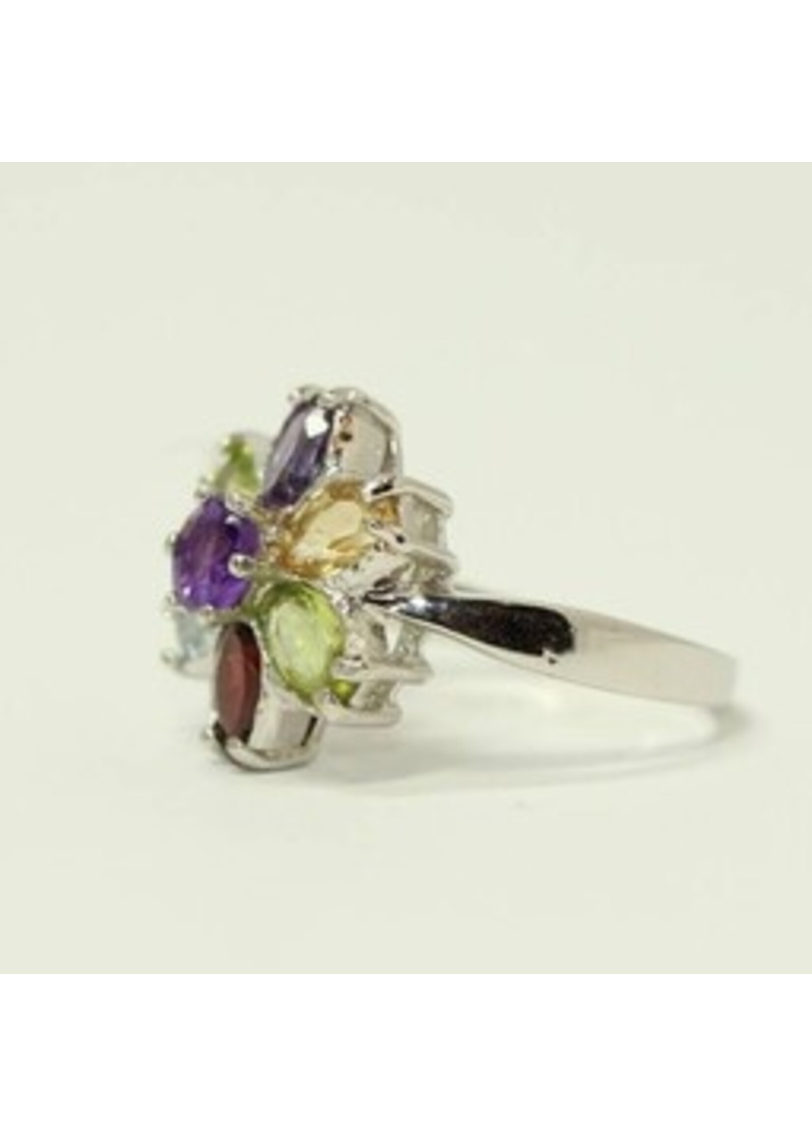 925 rhodium silver ring set with natural Amethyst, Peridot, Citrine, Garnet and Blue Topaz