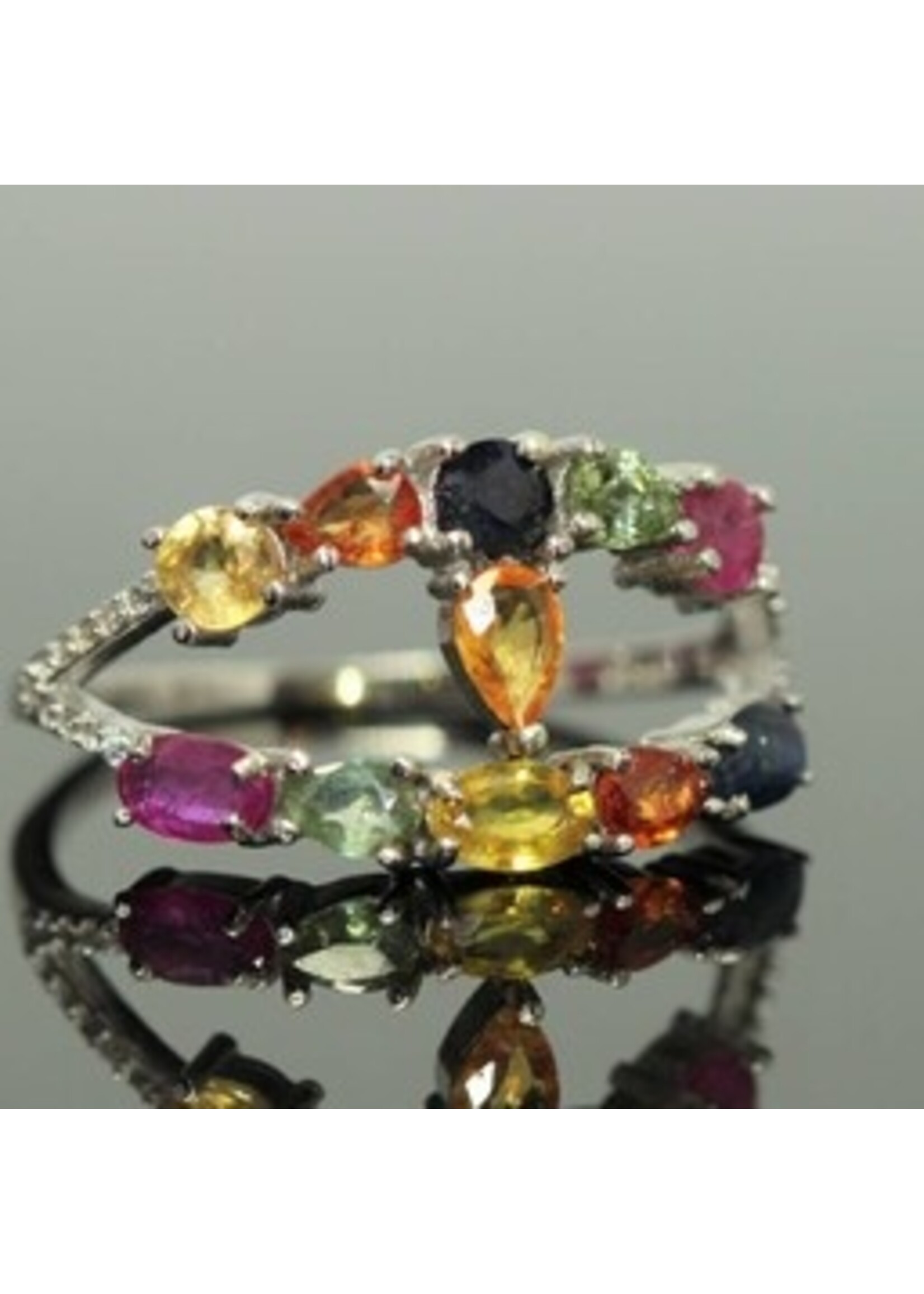 925 anello d'argento rodiato con Ruby naturale, Peridot, topazio azzurro e Multi colore Sapphire