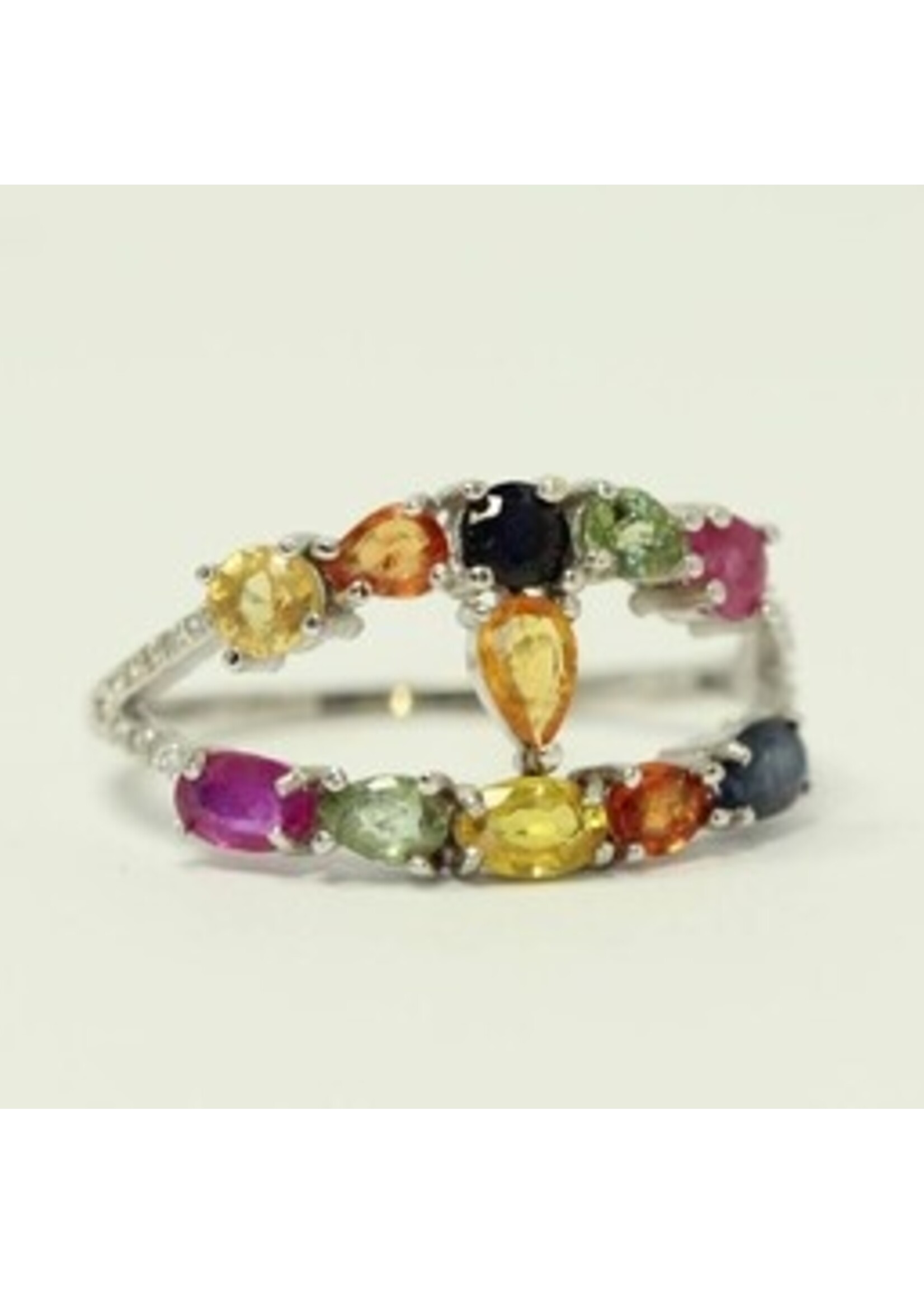 925 anello d'argento rodiato con Ruby naturale, Peridot, topazio azzurro e Multi colore Sapphire