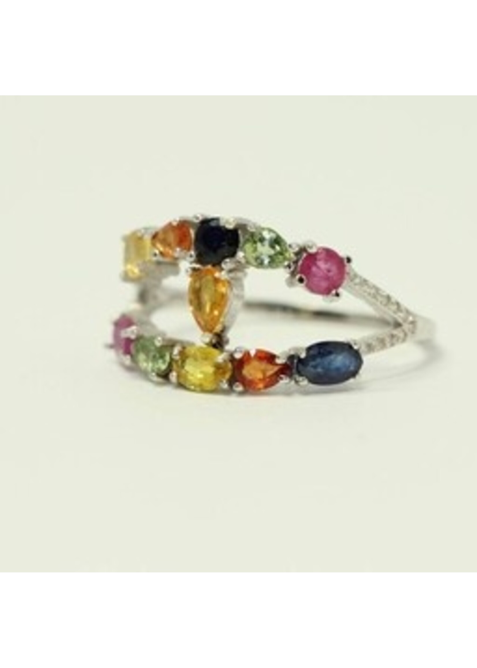 925 anello d'argento rodiato con Ruby naturale, Peridot, topazio azzurro e Multi colore Sapphire