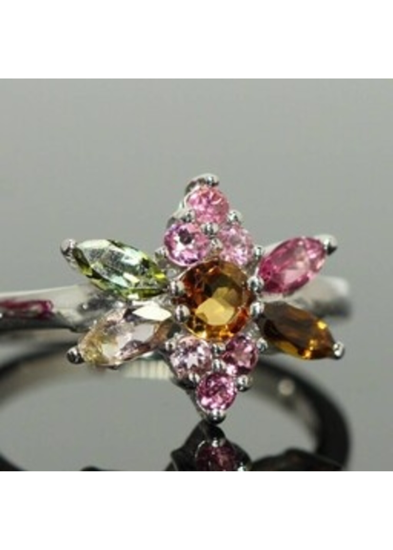 925 gerhodineerd zilveren ring bezet met natuurlijke multi/kleur Toermalijnen