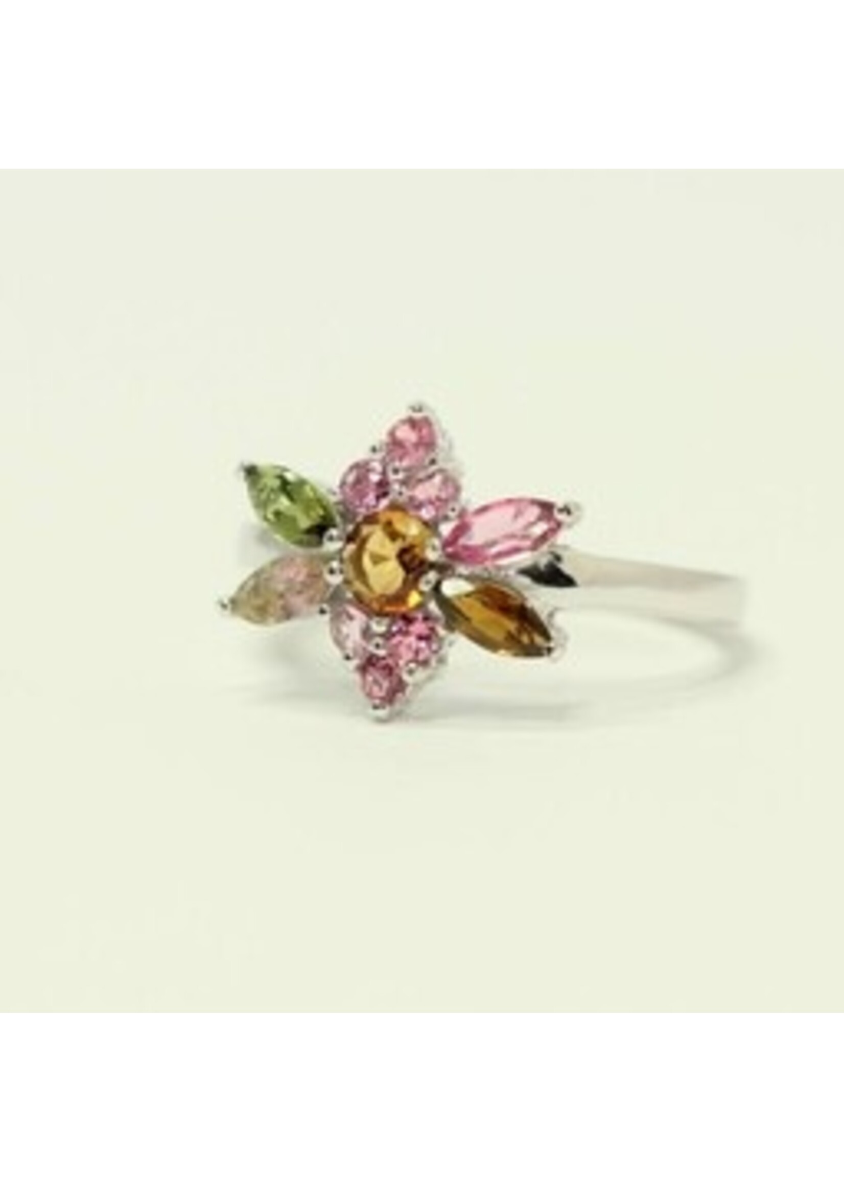 Bague en argent 925 rhodié serti de couleur naturelle Tourmaline multiples /