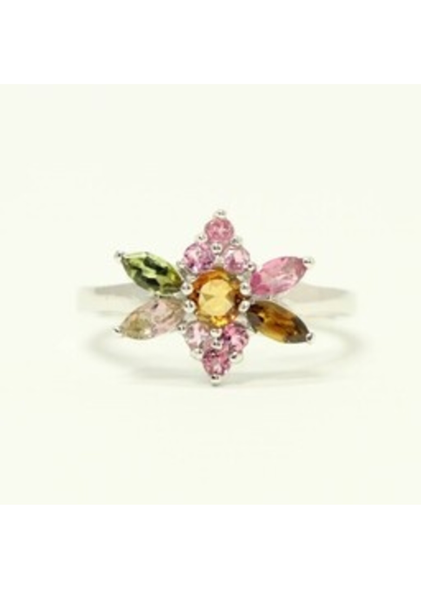 925 gerhodineerd zilveren ring bezet met natuurlijke multi/kleur Toermalijnen