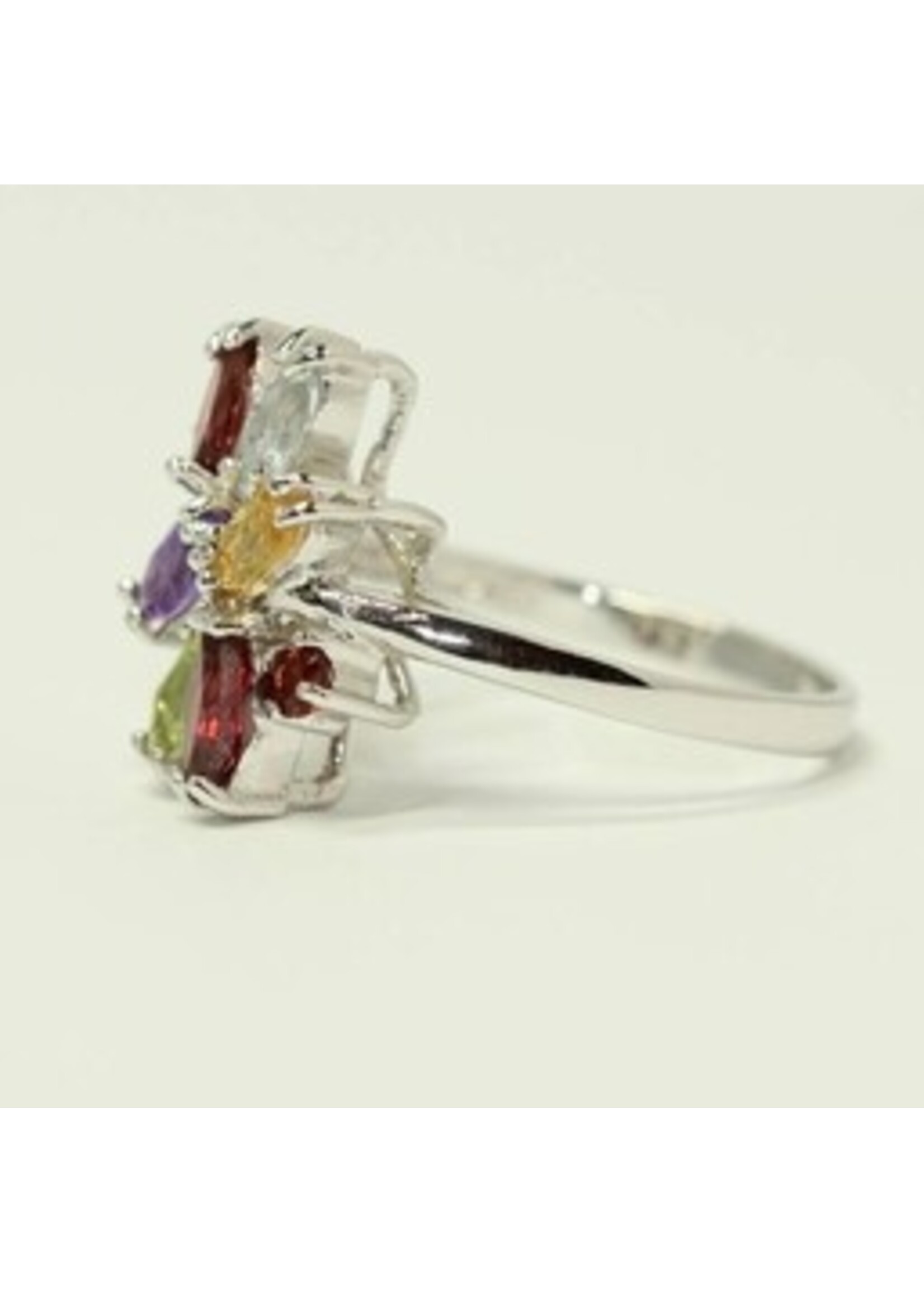 925 rhodium silver ring set with natural Peridot, Garnet, Amethyst, Citrine and Blue Topaz