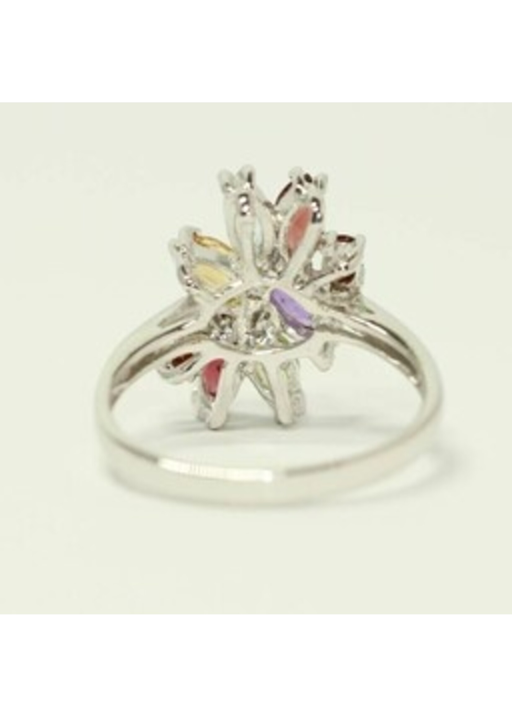 Bague en argent 925 rhodié serti de péridot naturel, grenat, améthyste, citrine et topaze bleue