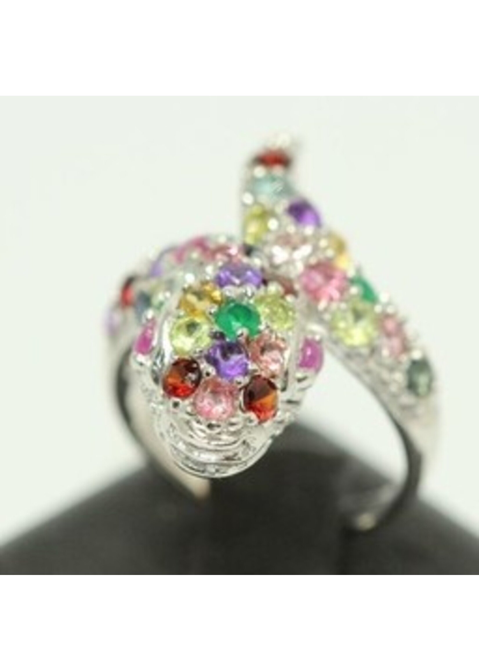 925 gerhodineerd zilveren ring bezet met natuurlijke Peridot,Aventurijn,Toermalijn,Robijn,Blauwe Topaas,Granaat en Amethis in Vorm van een Slang