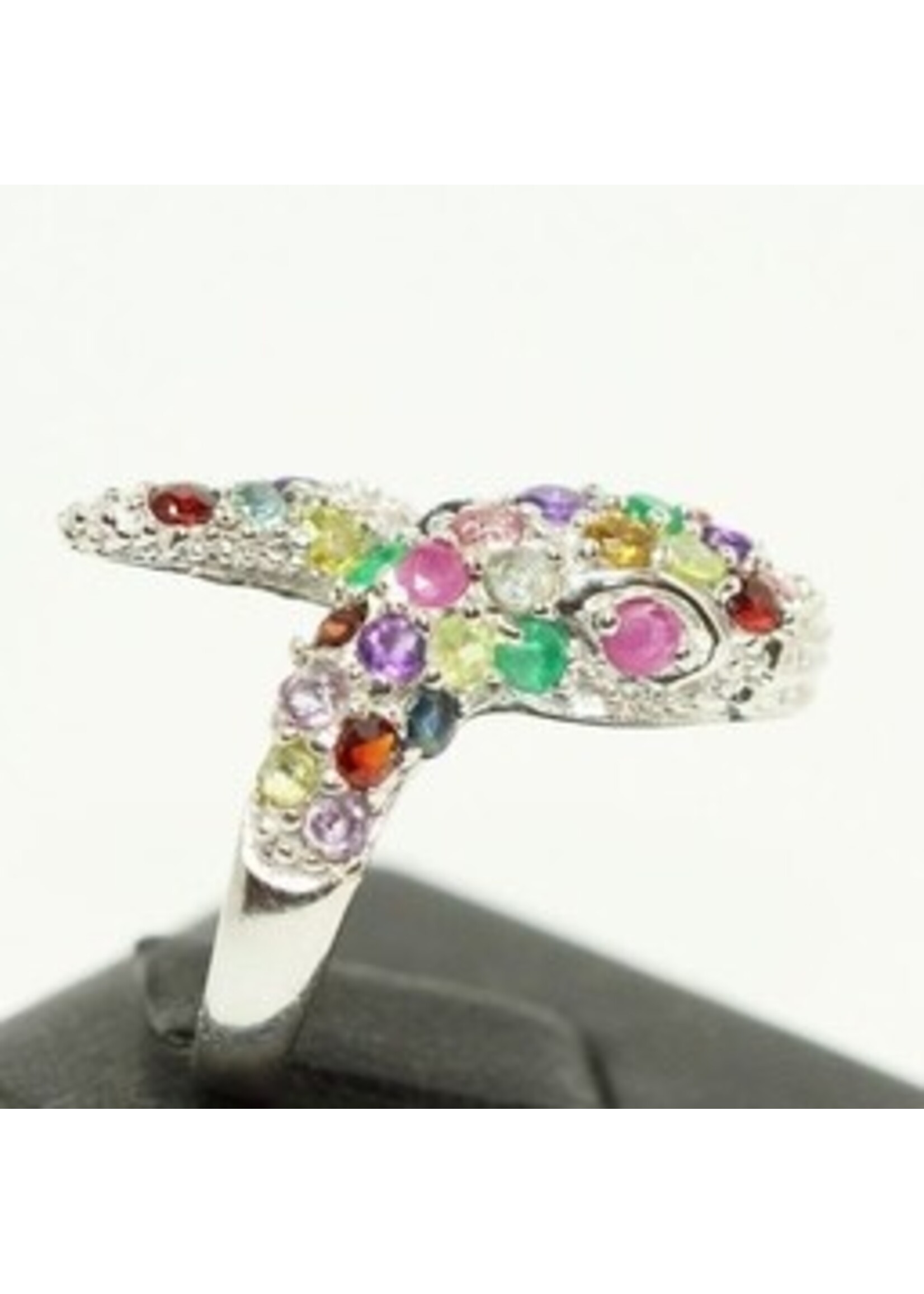 925 rhodium silver ring set with natural Peridot, Aventurine, Tourmaline, Ruby, Blue Topaz, Garnet and amethyst in form of a Snake