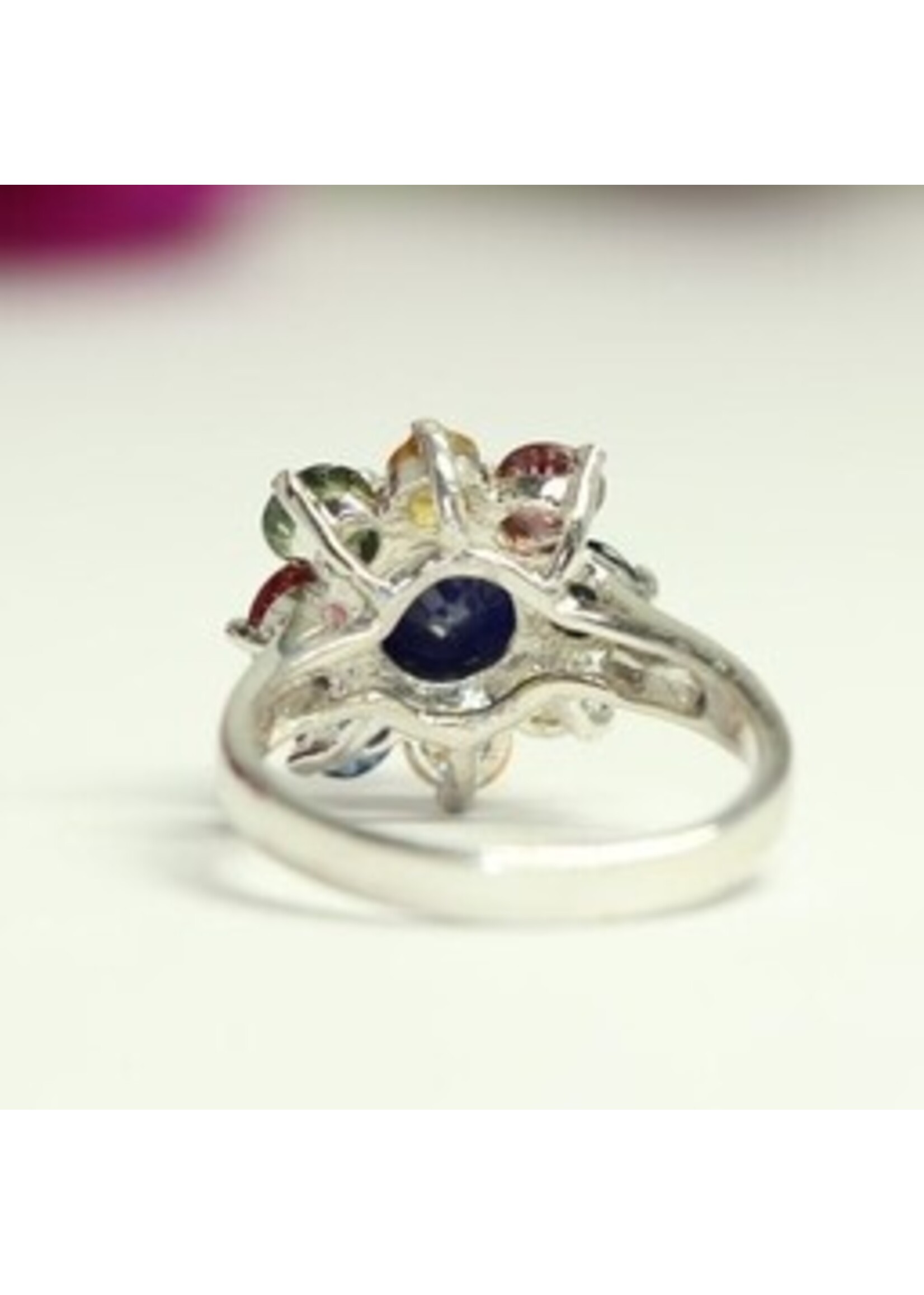 Anello in argento 925 rodiato set con naturale multicolore Sapphire
