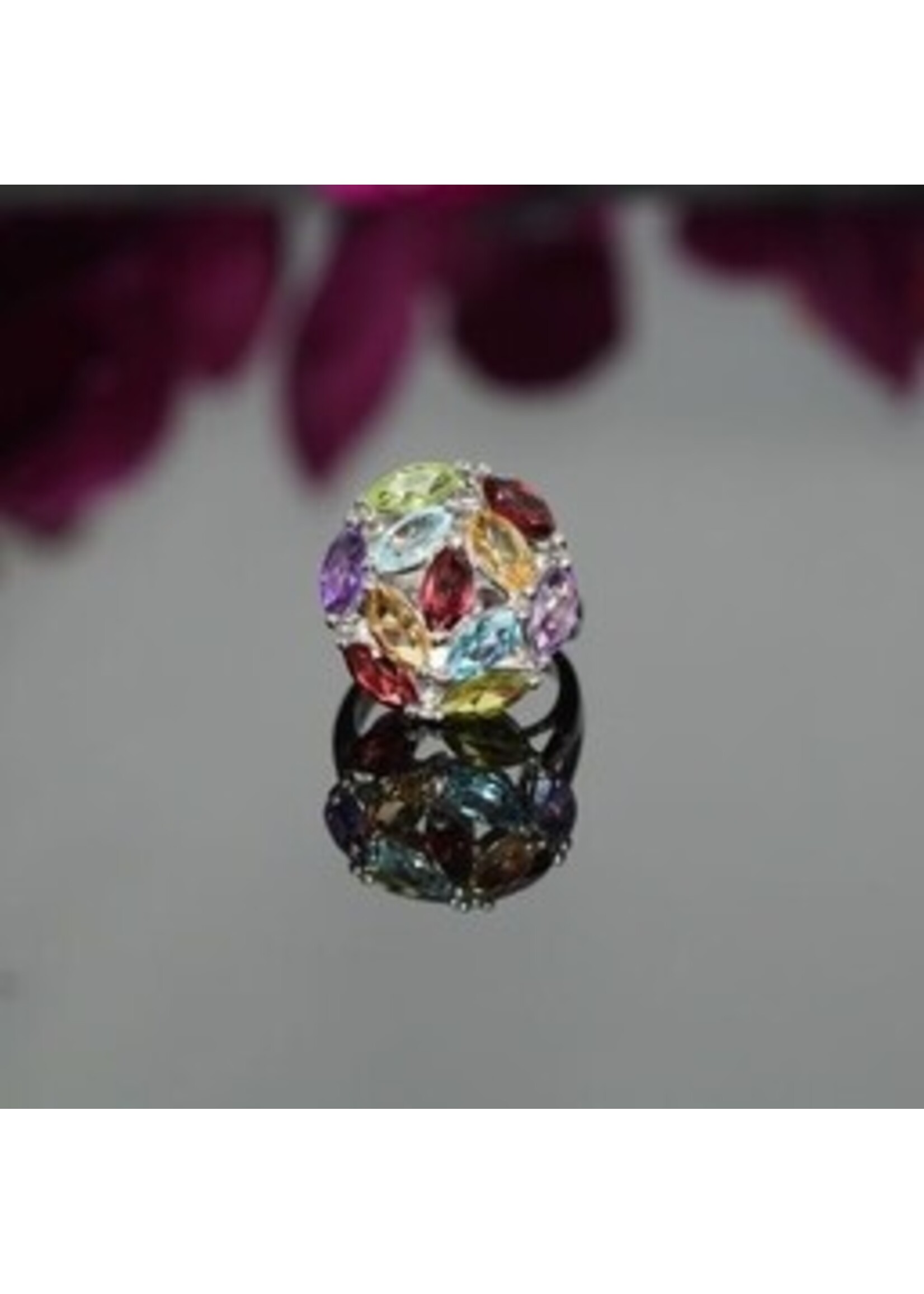 925 gerhodineerd zilveren ring bezet met natuurlijke PeridotGranaat,blauwe Topaas,Citrien en Amethist