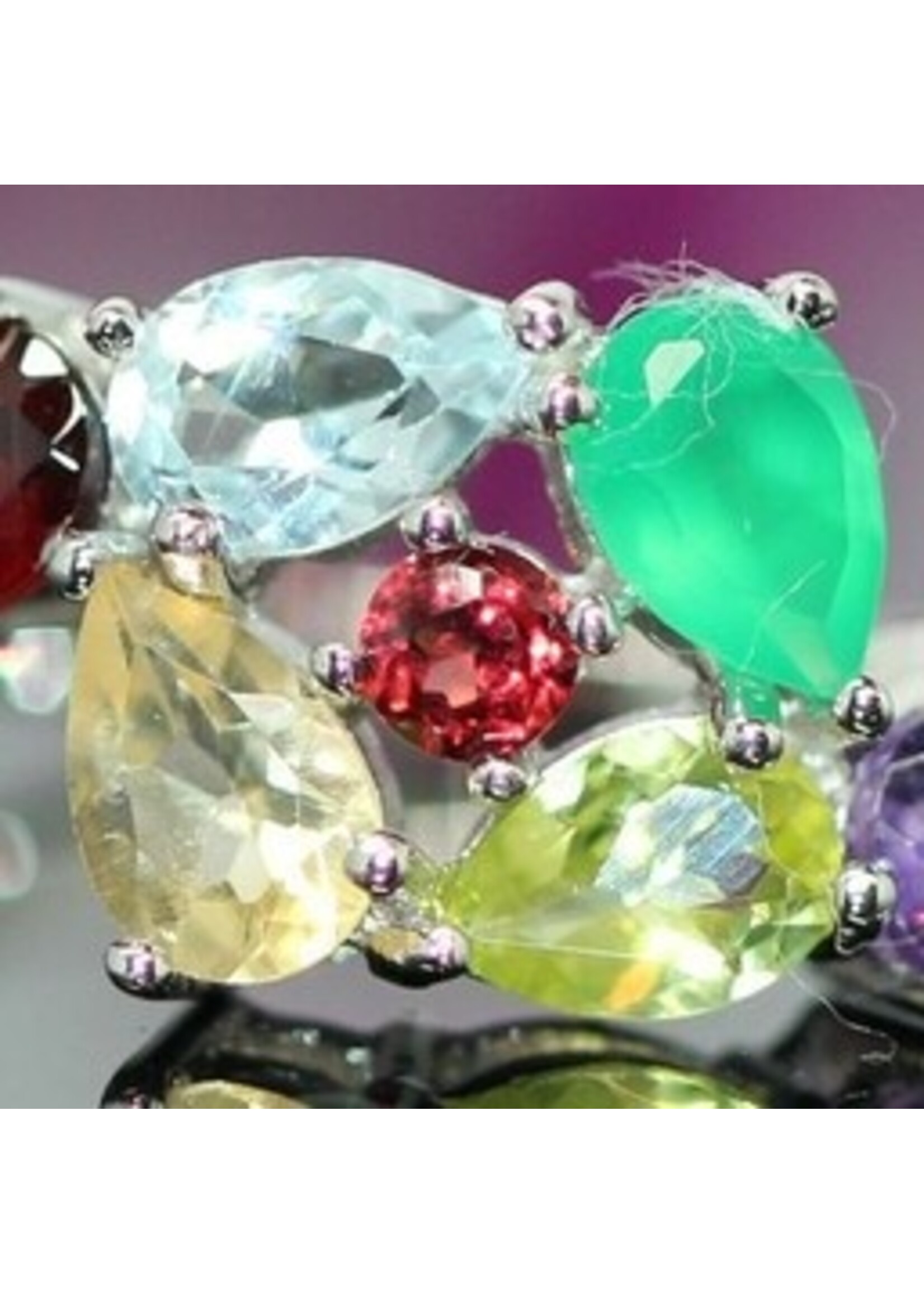 925 gerhodineerd zilveren ring bezet met natuurlijke Peridot,Amethist,Granaat,Citrien,en Blauwe Topaas