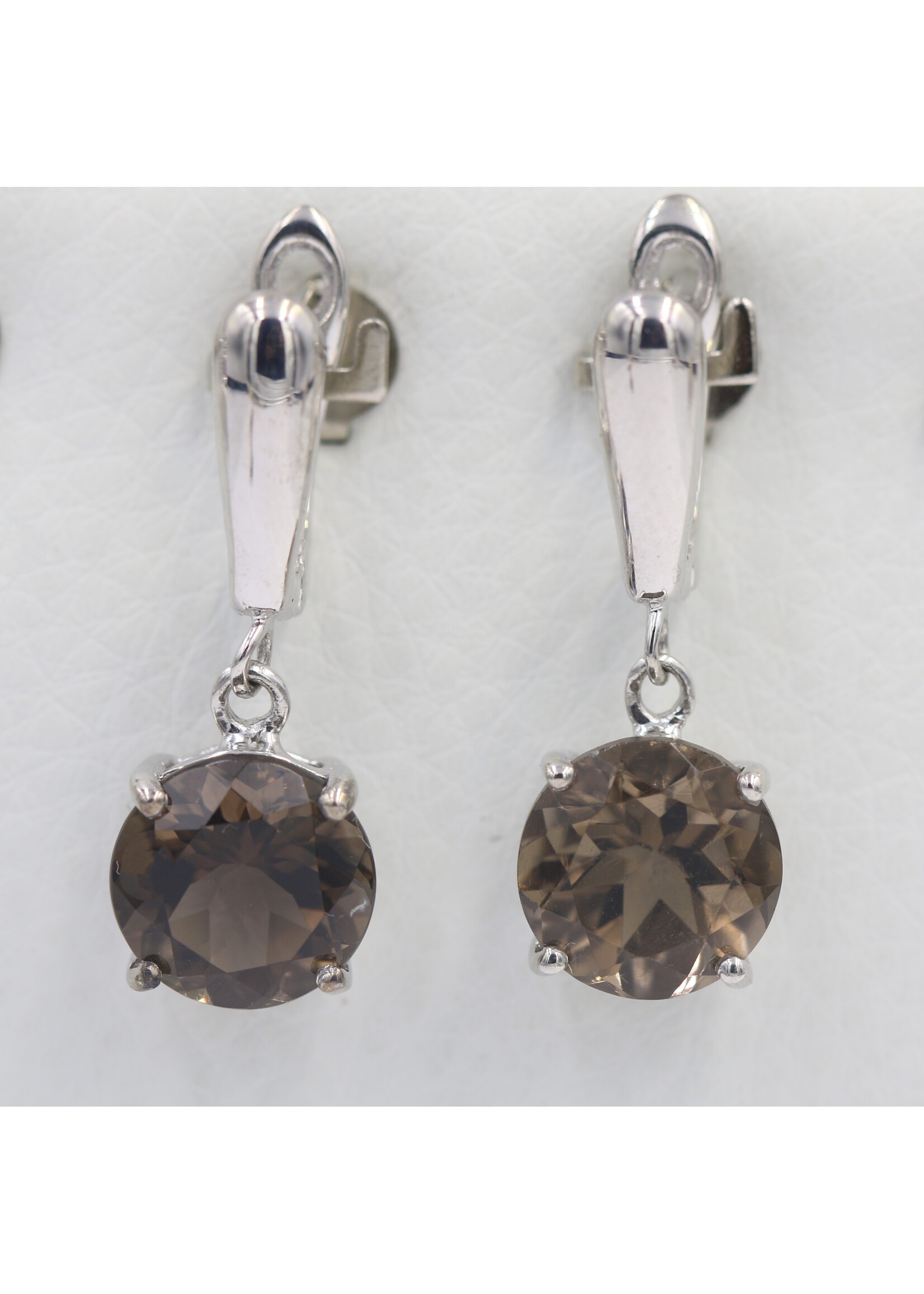 Boucles d'oreilles en argent 925 rhodié serties de Quartz Fumé naturel