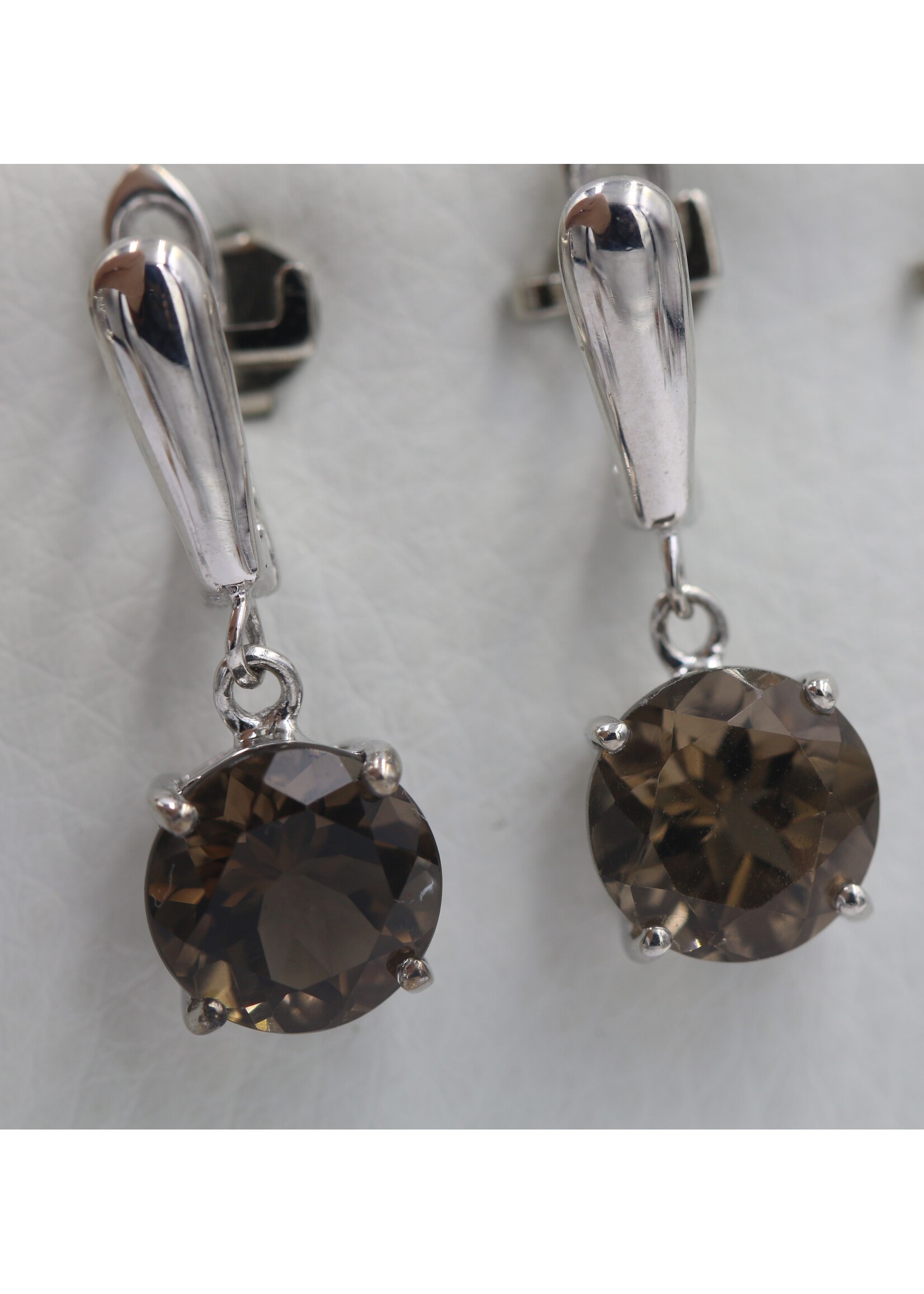 Boucles d'oreilles en argent 925 rhodié serties de Quartz Fumé naturel