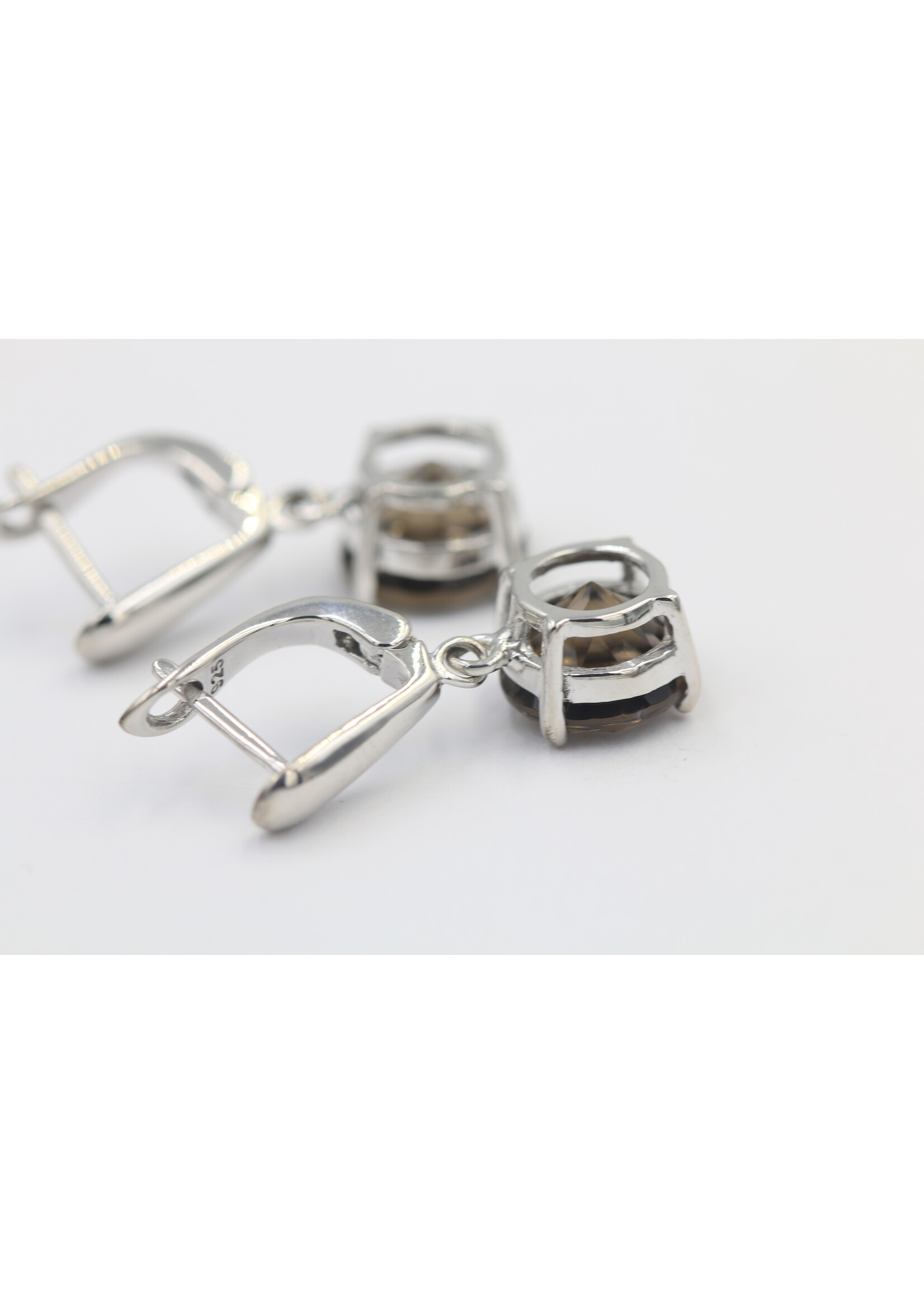 925 rhodium plated silver earrings set with natural smoky quartz