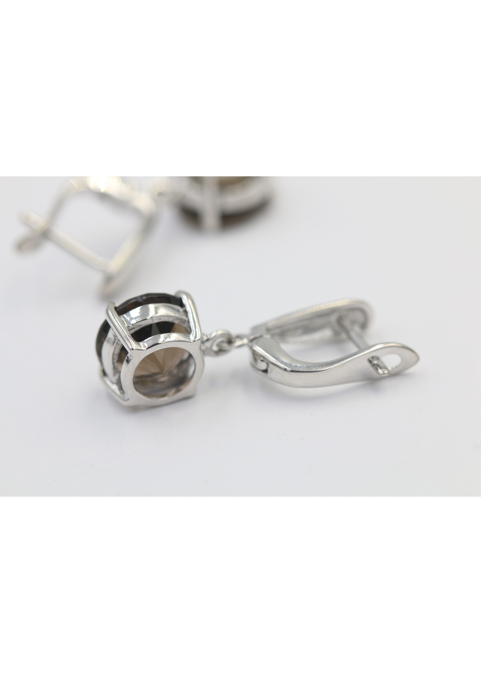 Boucles d'oreilles en argent 925 rhodié serties de Quartz Fumé naturel