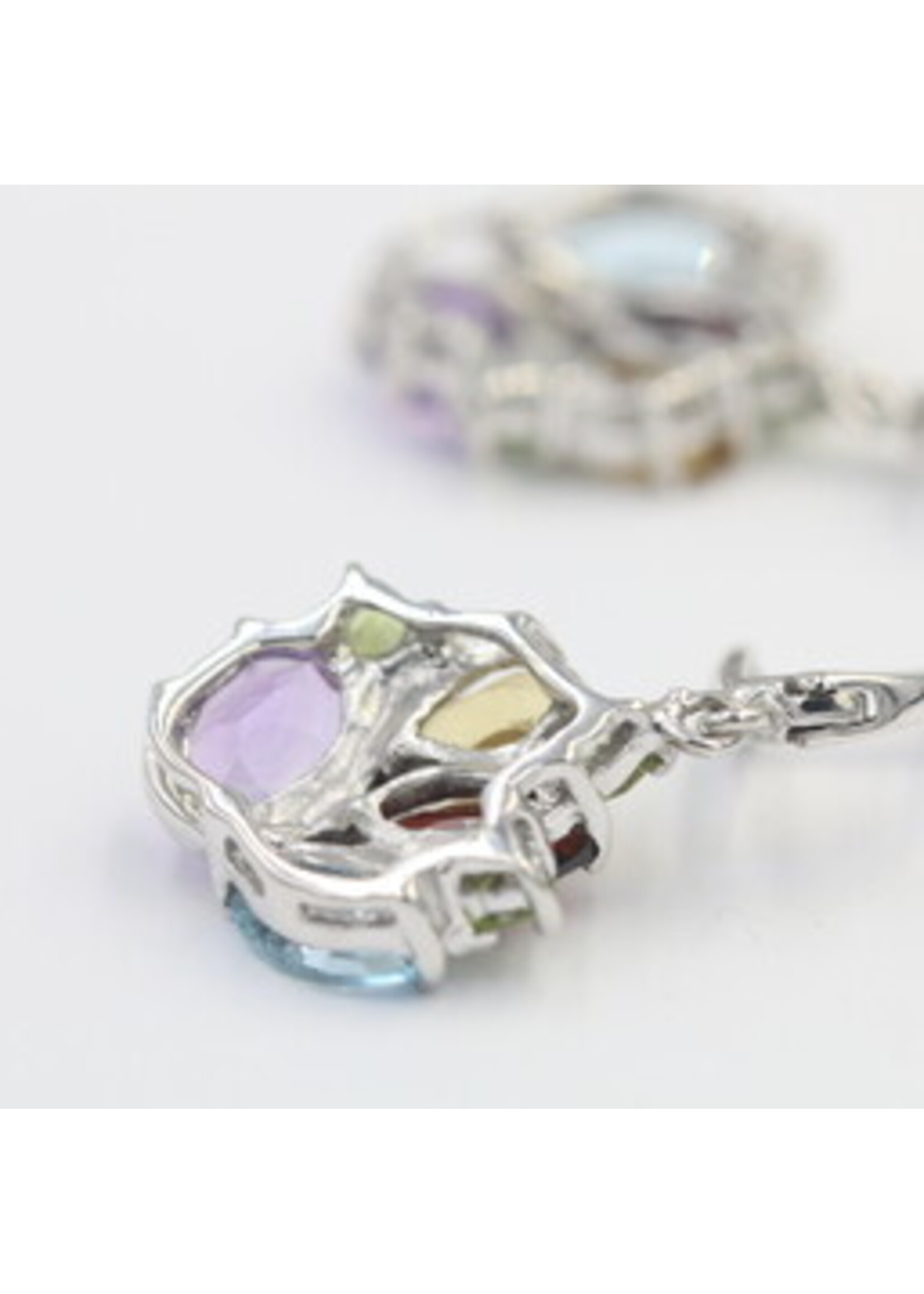925 rhodium plated silver earrings set with natural Citrine, Garnet, Blue Topaz, Peridot and Amethyst