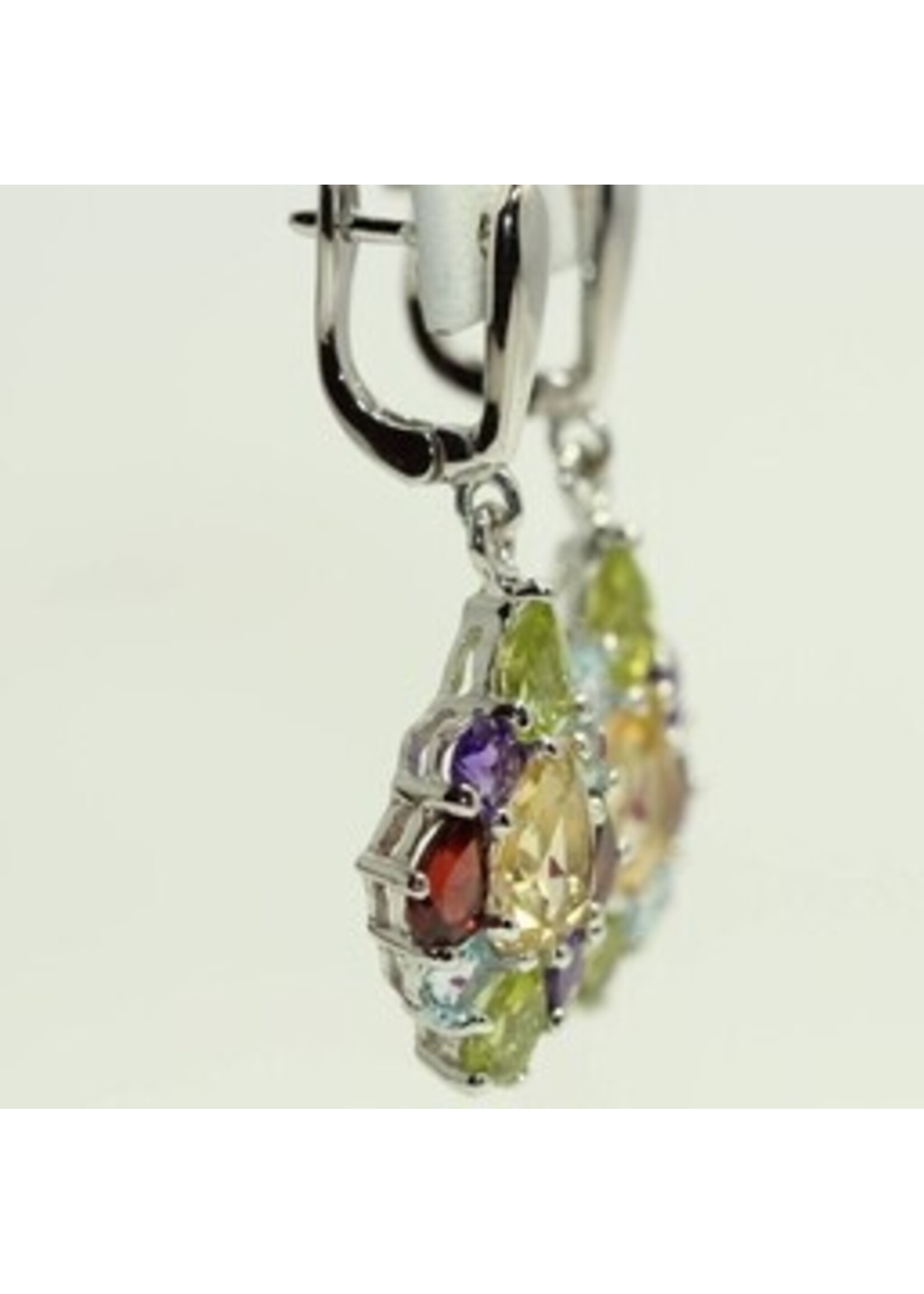 925 rhodium silver earrings set with natural Citrine, Blue Topaz, Peridot and Garnet