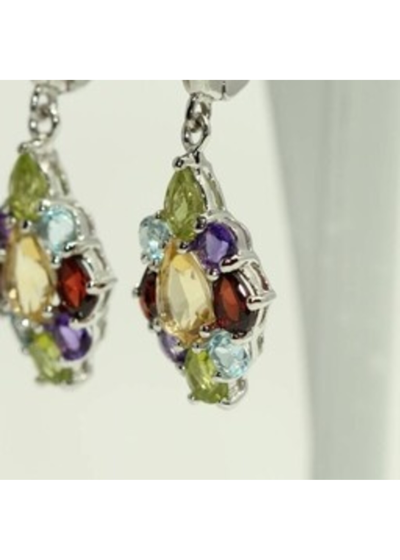 925 rhodium silver earrings set with natural Citrine, Blue Topaz, Peridot and Garnet