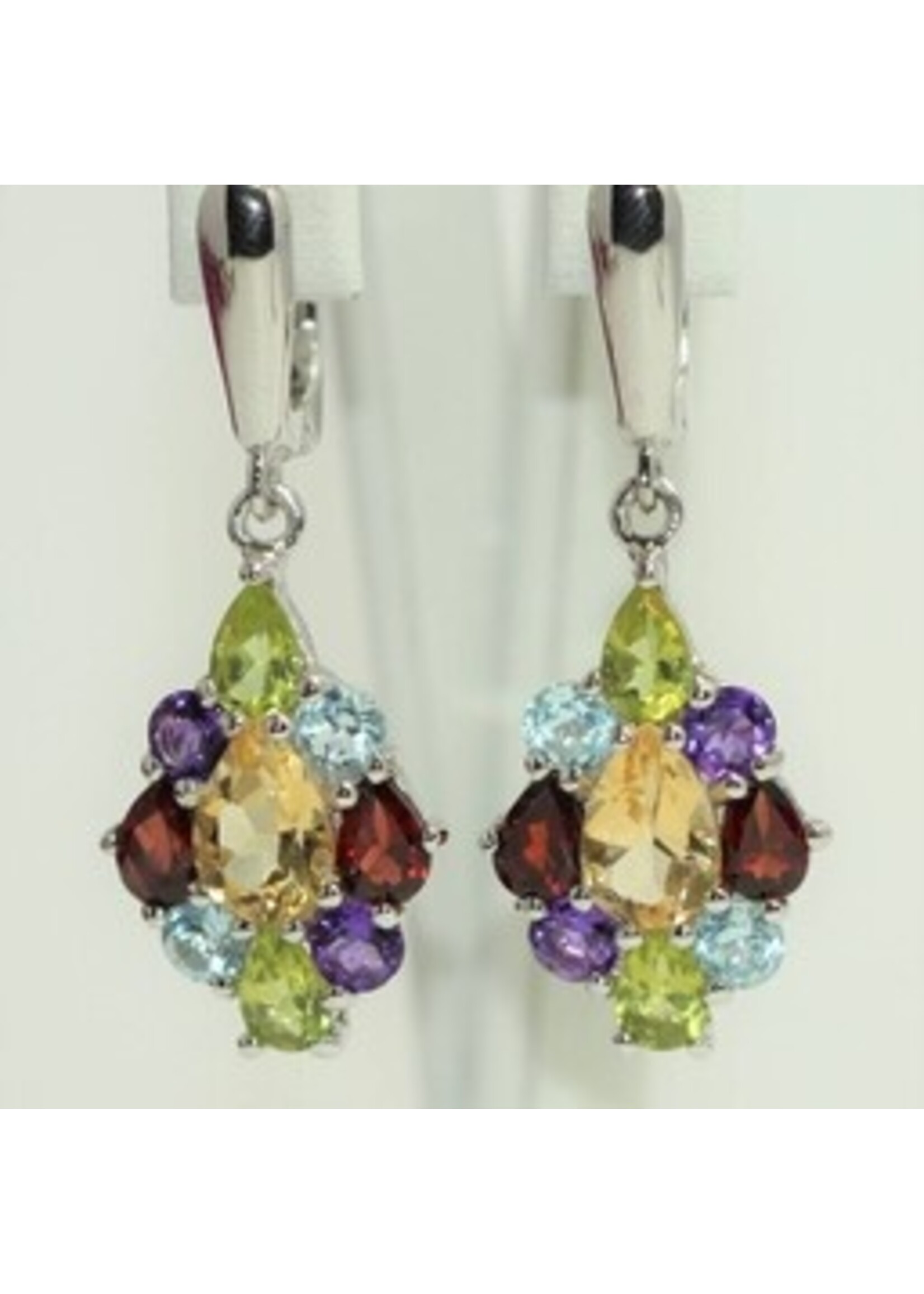 925 boucles d'oreilles en argent rhodié serti de Citrine naturel, topaze bleue, péridot et grenat