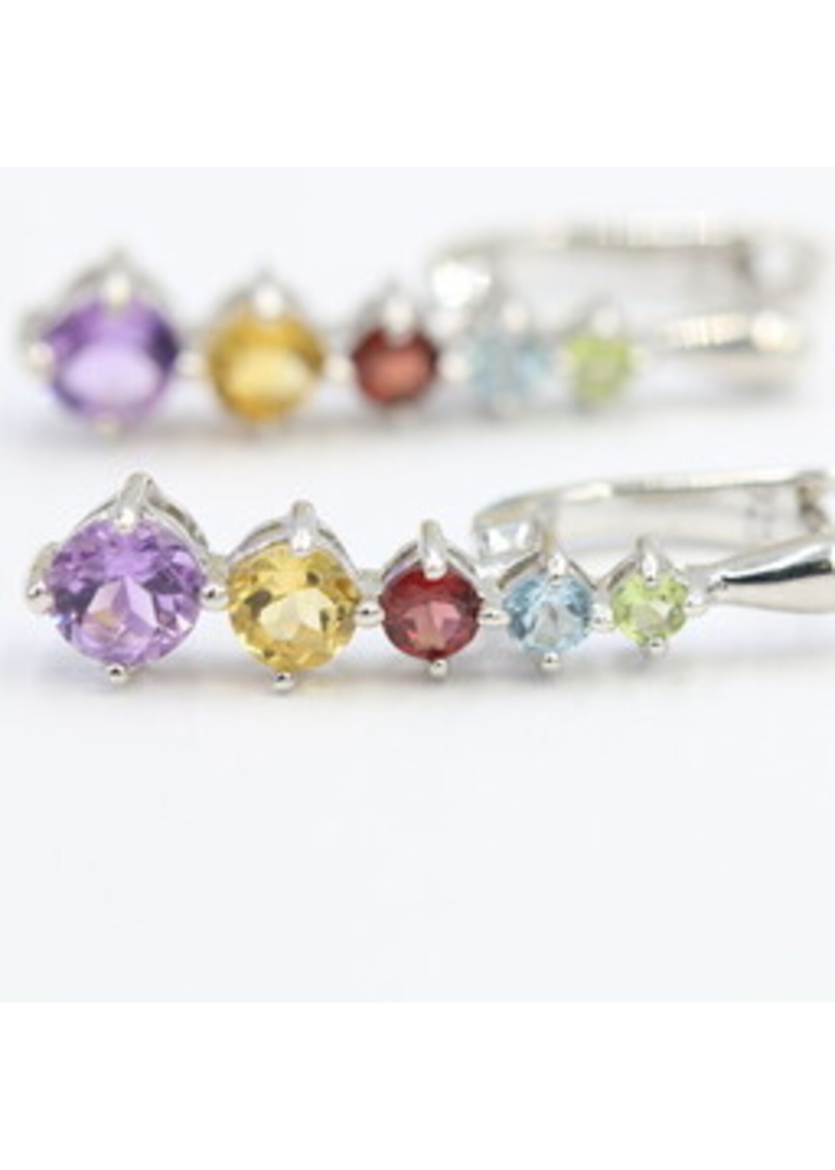 925 rhodium silver earrings set with natural Peridot, Blue Topaz, Garnet, Amethyst and Citrine