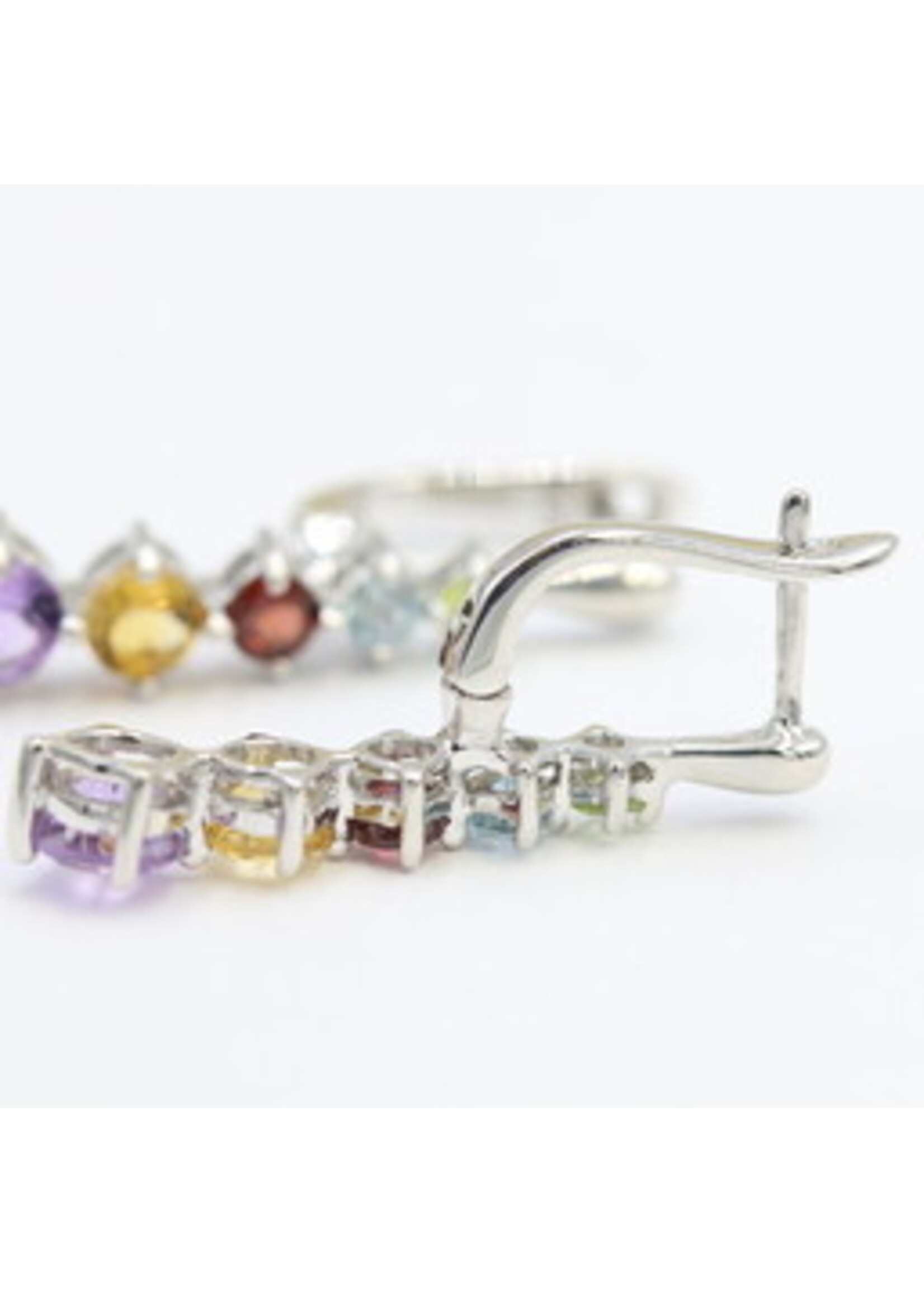 925 rhodium silver earrings set with natural Peridot, Blue Topaz, Garnet, Amethyst and Citrine