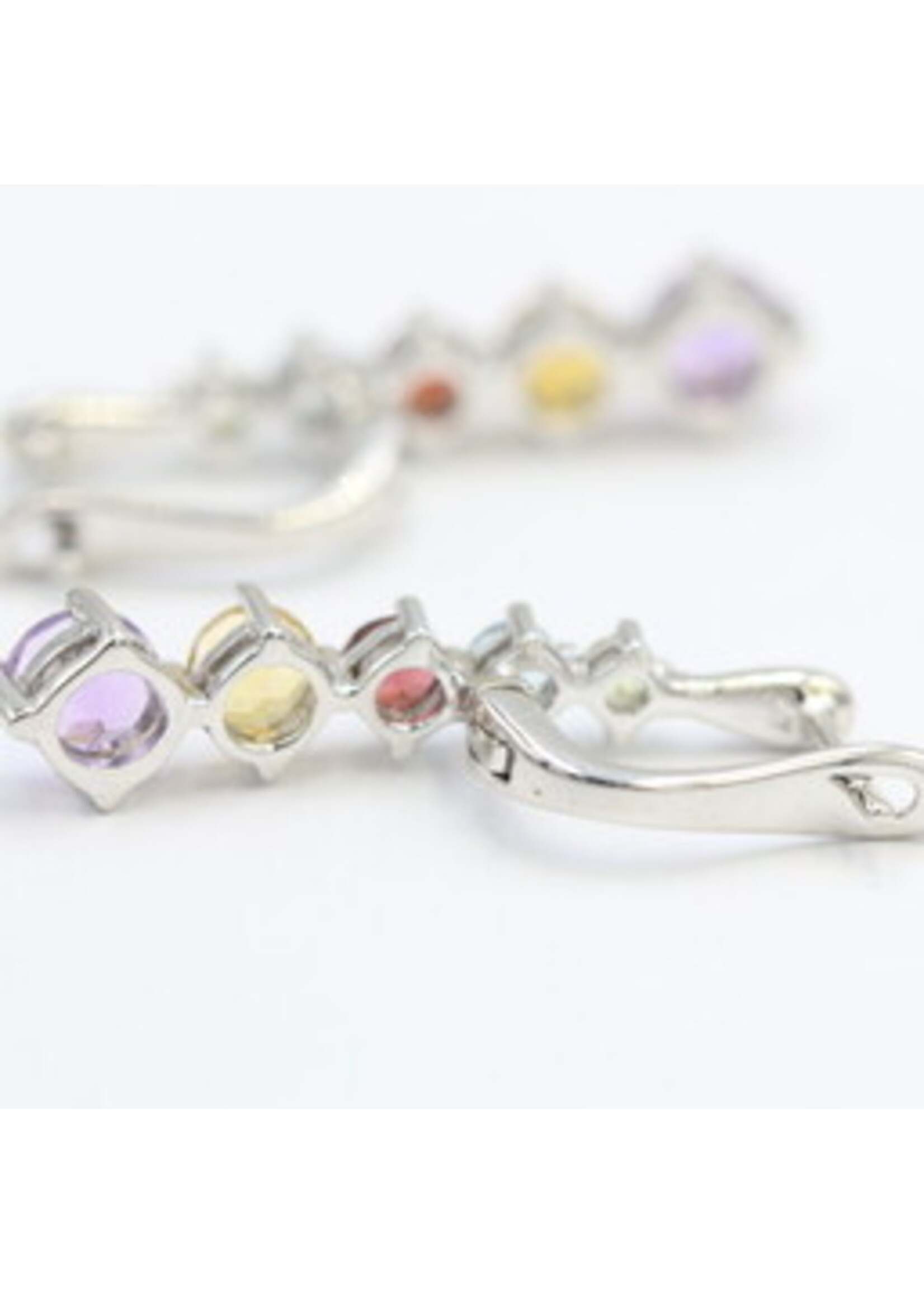 925 rhodium silver earrings set with natural Peridot, Blue Topaz, Garnet, Amethyst and Citrine